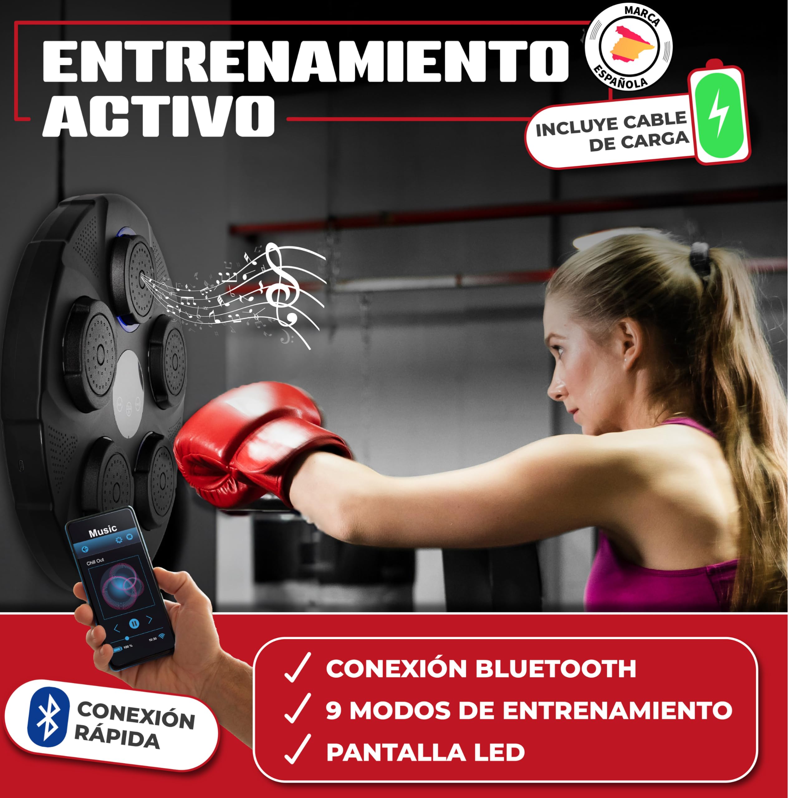 Maquina de Boxeo Musical, Boxing Machine, Maquina de Boxeo con Musica, Musical Boxin para Niños y Adultos, incluye guantes de boxeo