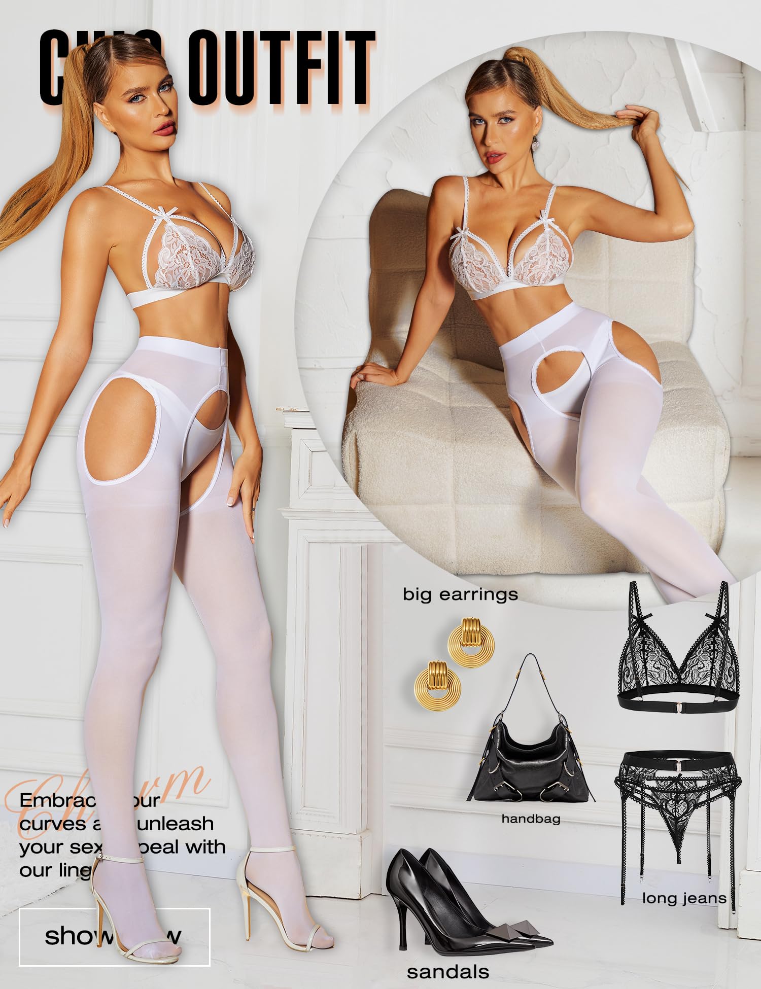 RSLOVE Seksowne rajstopy dla kobiet – nylon 80D wysoka talia rajstopy dla kobiet