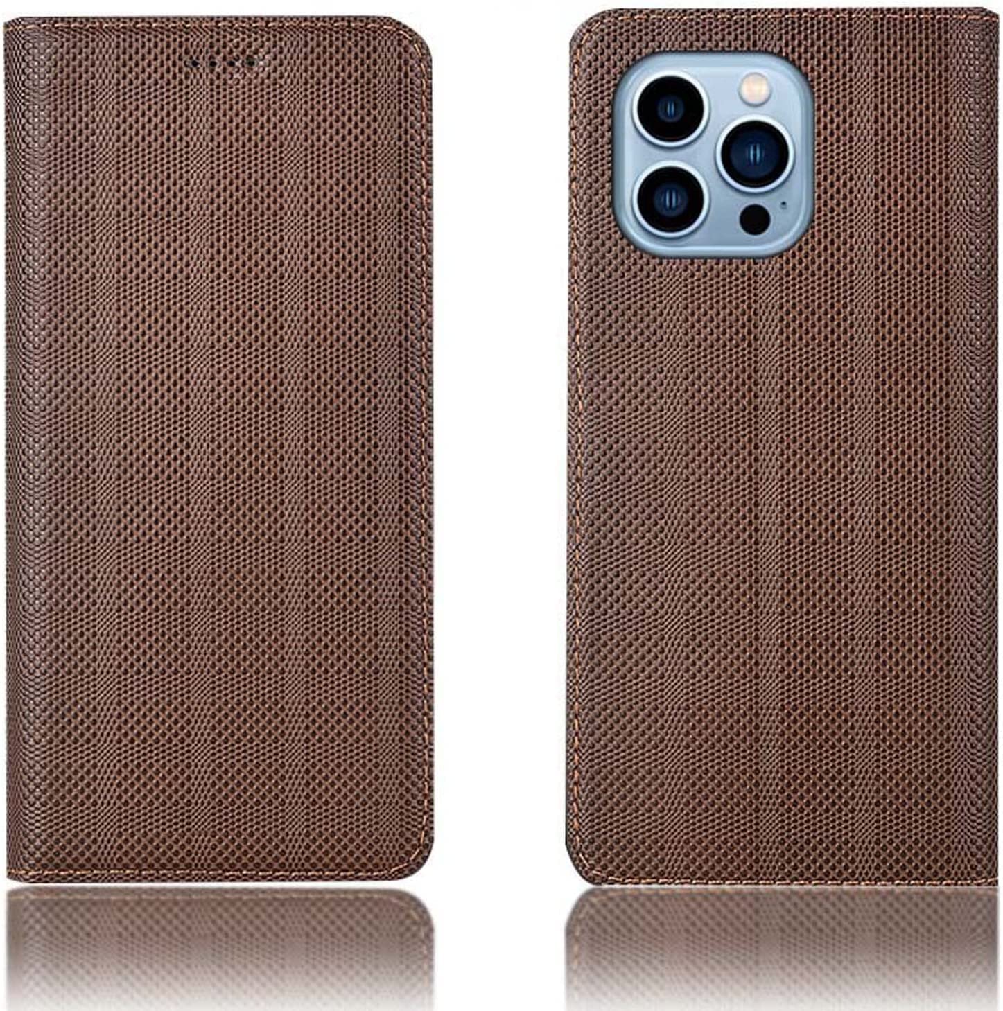 Funda de cuero marrón iPhone 13 Pro Max estilo ejecutivo con tapa 7