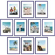 decorUhome 12x16 Picture Frame Set of 10, Display Photos 8.5x11 with Mat or 12x16 Unmatted for Picture Frames Collage Wall Decor, Royal Blue