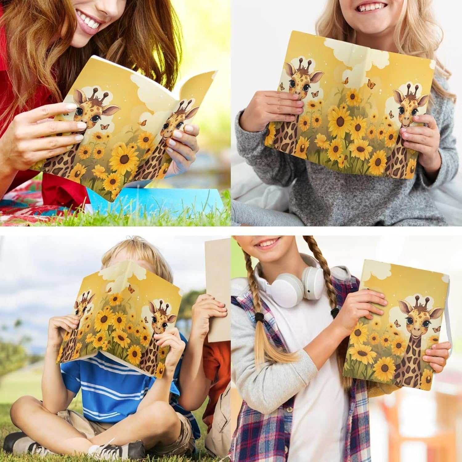 Giraffe Backpack for Kids Cute School Bag Set of 7 Preschool Bookbag Pencil Case/Lunch Box/Keychain/Book Sleeve/Water Bottle Holder Girls Cartoon Schoolbag for Elementary(Sunflower)