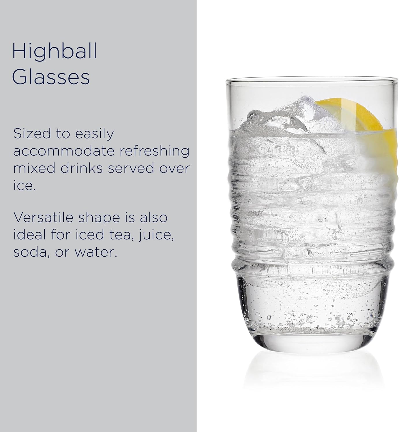 Mikasa Ciara Set of 4 Highball Beverage Drinking Tall Tumbler Glasses, 18 Ounce