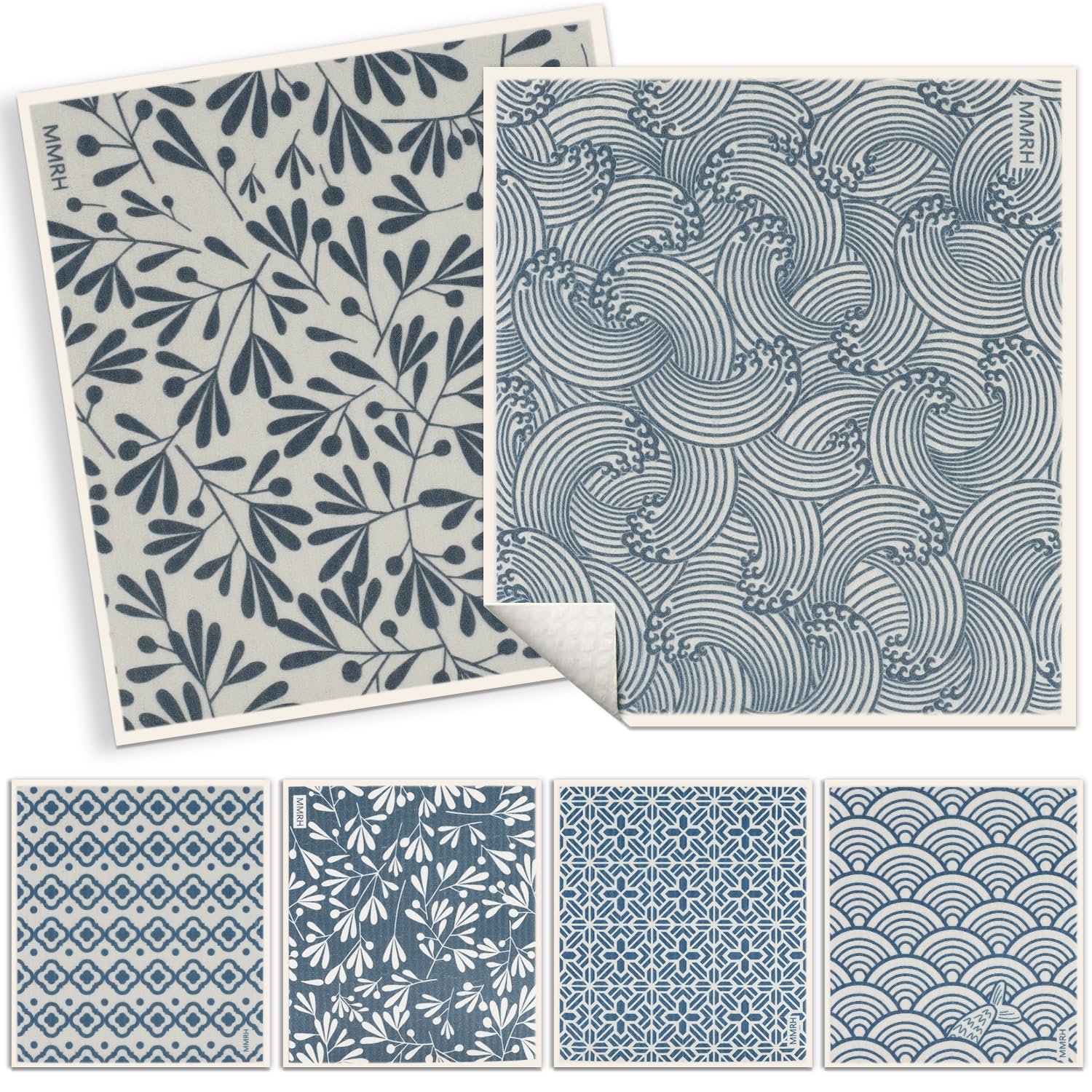 6 Pack Swedish Dishcloths for Kitchen |Watercolor Dish Towels | Reusable Paper Towels Washable | Non-Scratch Cellulose Sponge Cloths | No Odor, Biodegradable, Swedish Cloths, Ukiyo-e﻿