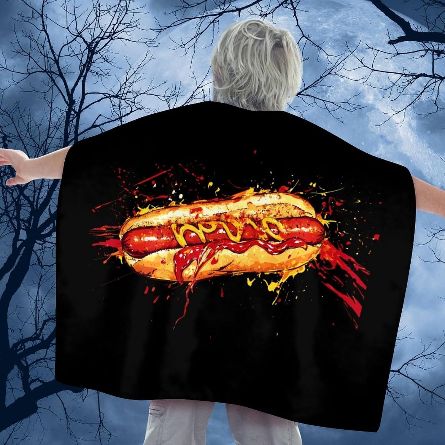 Hot Dog Ketchup Mustard Black Cape Witch Costume Halloween Costumes Festival Party Cape for Women Men