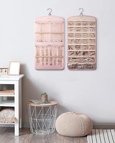 Miniatura 47 de BAGSMART Organizador de joyas colgante con colgador, ganchos de metal, soporte de joyería de doble cara para aretes, collares, anillos en el Negro