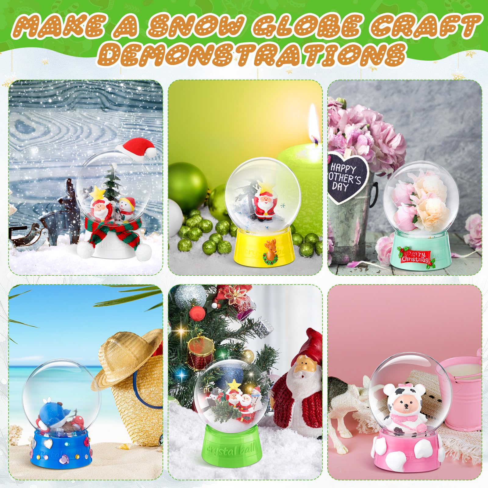 Mifoci 24 globos de nieve de plástico transparente de 4 pulgadas, globos de nieve de Navidad rellenables vacíos con tapa de rosca, caja de exhibición para manualidades, adornos de niños, decoración