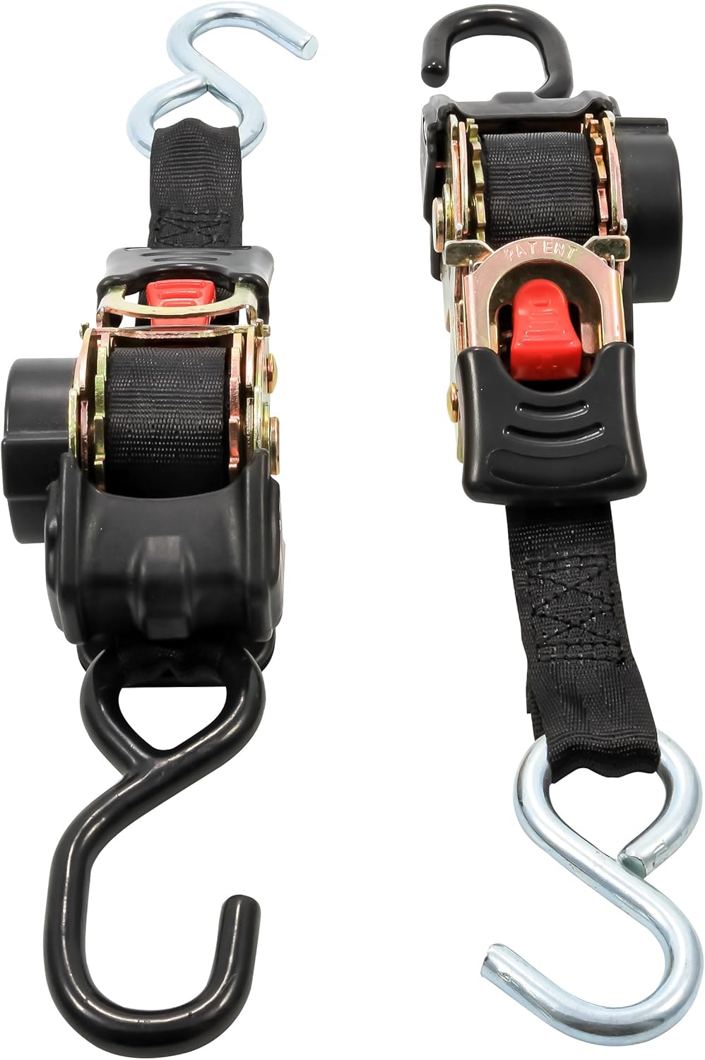 Camco 50033 Retractable Transom Tie Down Strap (1” Width, 6’ Dual Hooks