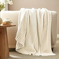 Amélie Home Chevron Chenille Knit Throw Blanket 50x60 Ivory - Ultra Soft Cozy Texture for Couch Sofa Chair