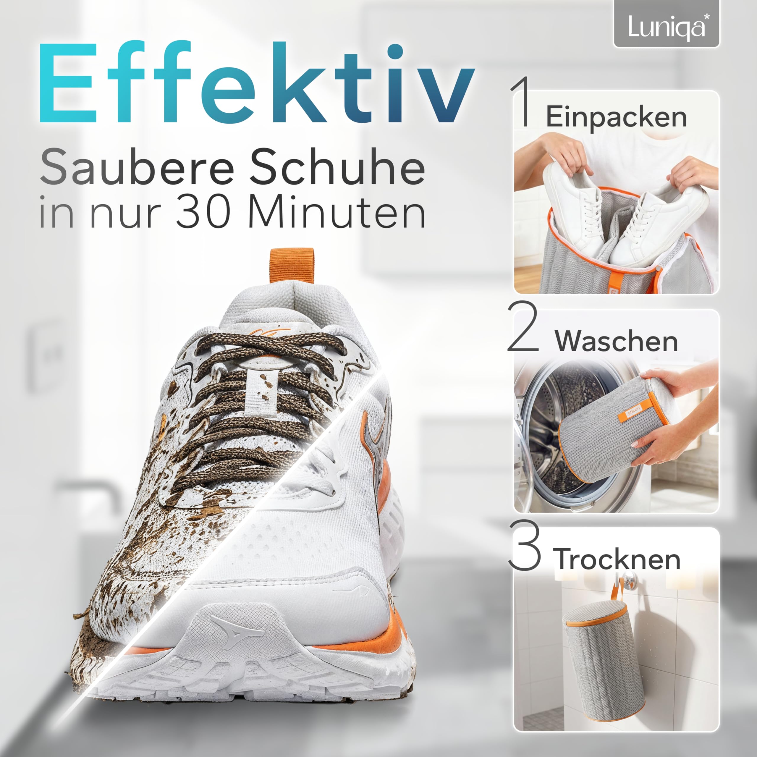 Schuhwaschbeutel - XXL für 2 Schuhe bis Gr. 48 - Gepolstert - Extrem langlebig - Leise - Farbecht - Wäschesack Schuhe - Sneaker Waschbeutel - Wäschenetz - Schuhbeutel Waschmaschine