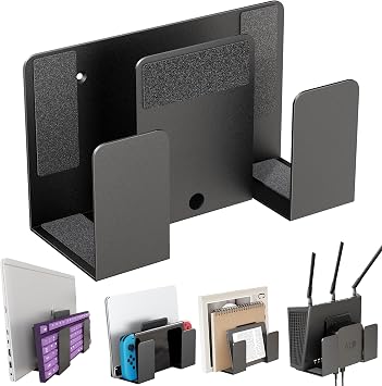 sciuU Wall Mount for Laptop Tablet Keyboard   Dual-Layer Design - Universal Metal Storage Rack Shelf for 2 Devices with Thickness < 4cm, Bracket Stand Holder for TV Box Router E-Reader
