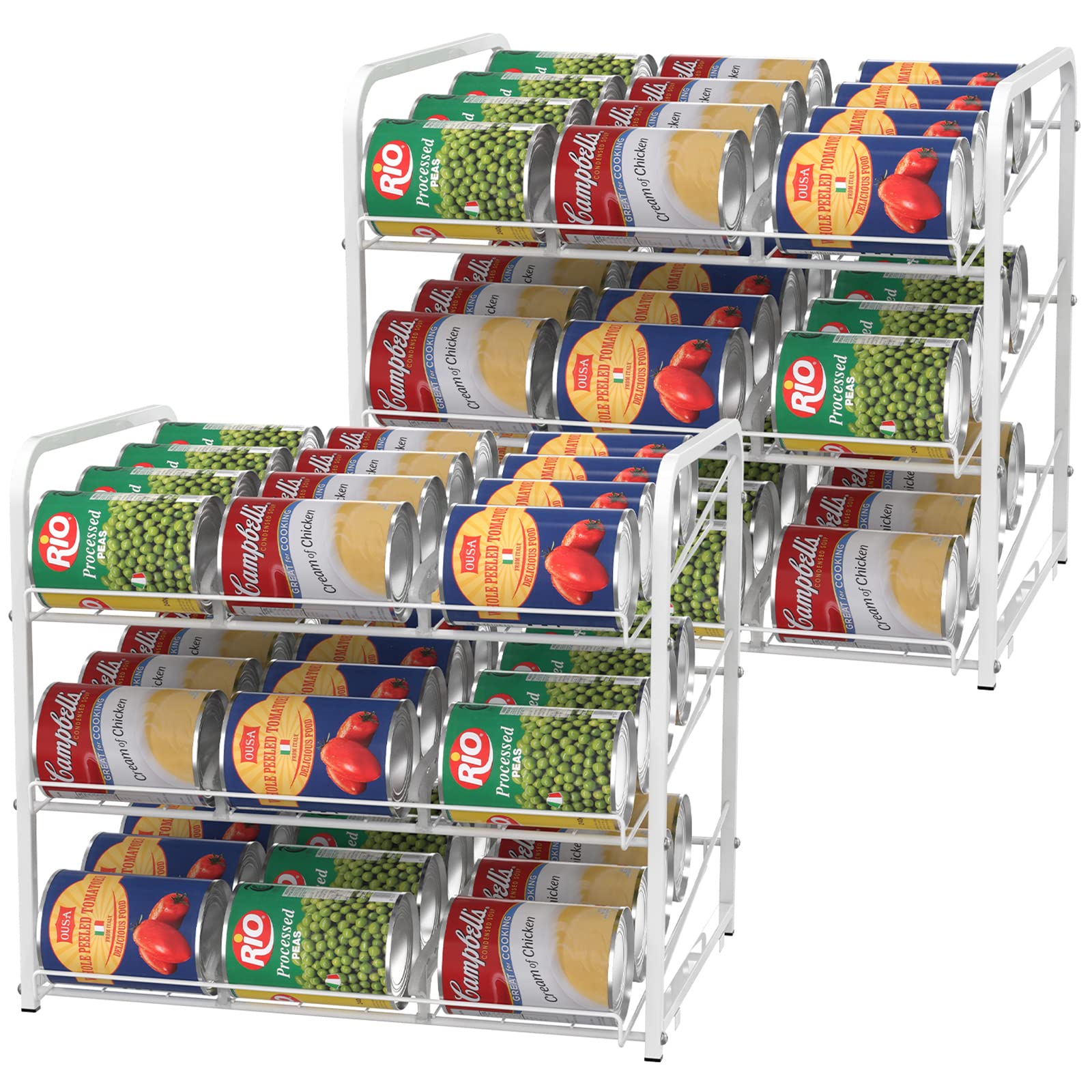 CADUKE Stapelbares Dosenregal, Organizer, Dosenaufbewahrungsregal für die Speisekammer, 2er-Pack Dosenregalspender, 3 Ebenen, für bis zu 72 Dosen für den Küchenschrank, Weiß