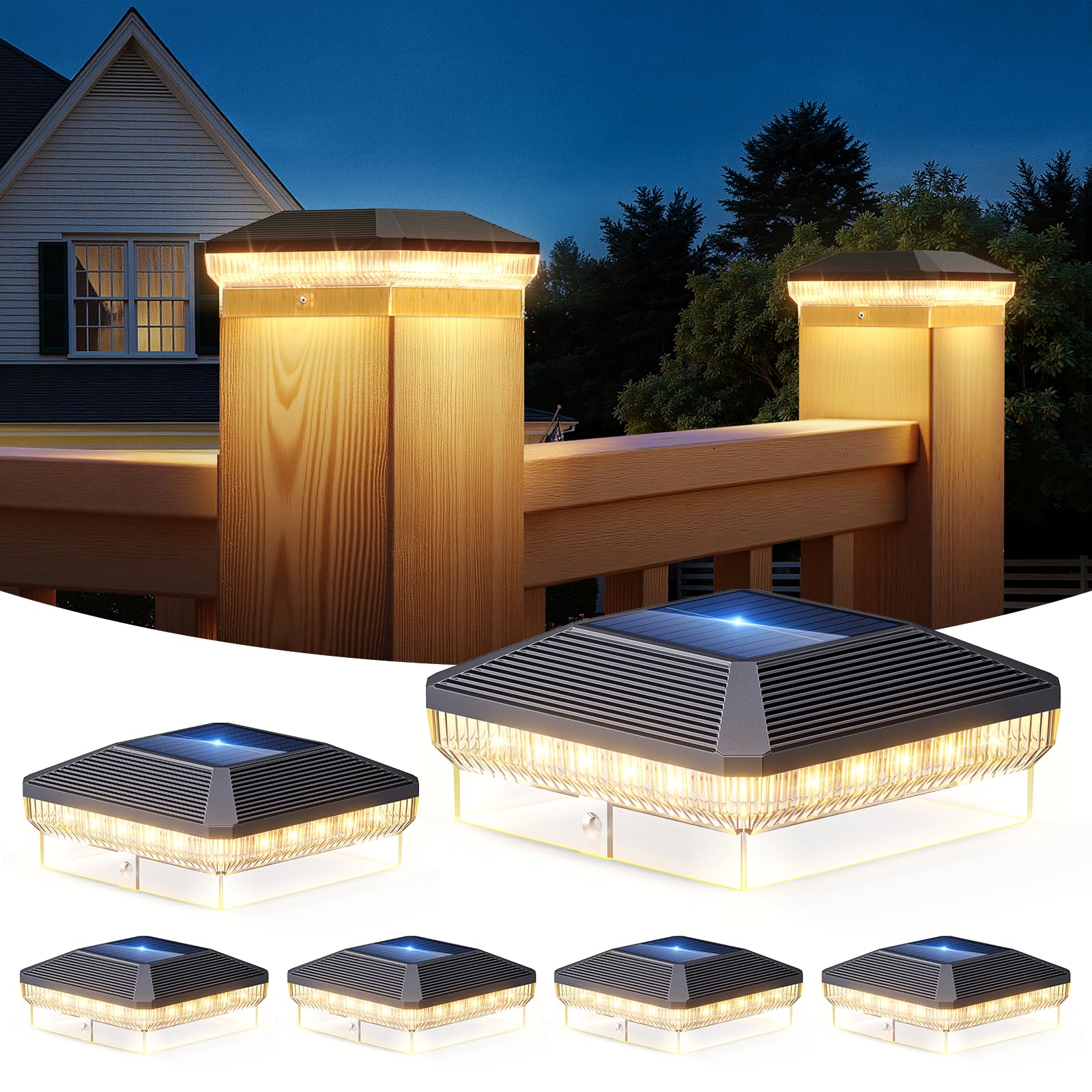 LETMY 6 Pack Solar Post Cap Lights Outdoor