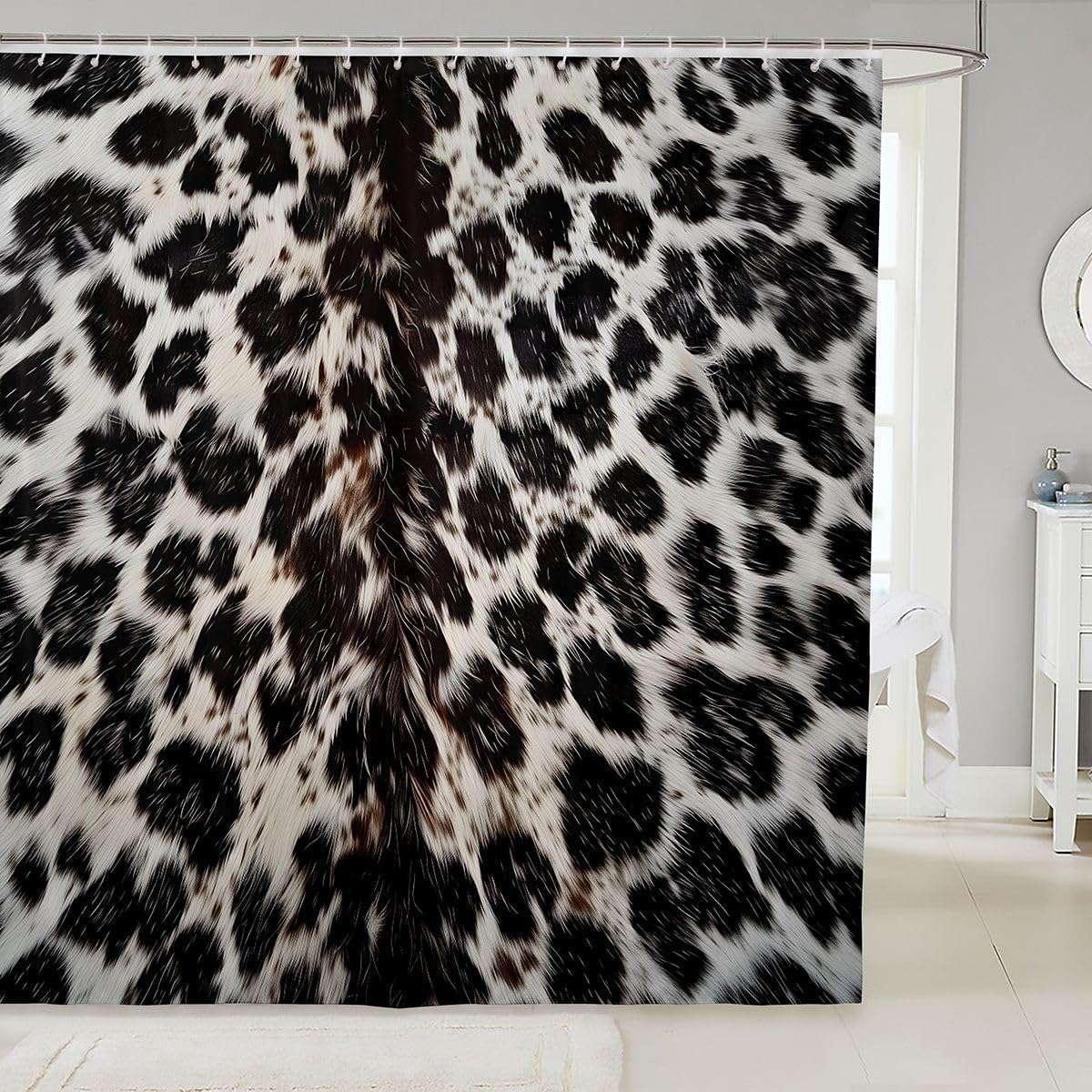 Feelyou Cow Fur Print Shower Curtain for Bathroom Decor Western Rustic Style Bath Curtain for Stalls Bathtubs Bathroom Accessories Waterproof Polyester Fabric with 12 Hooks 72"x78" image 5