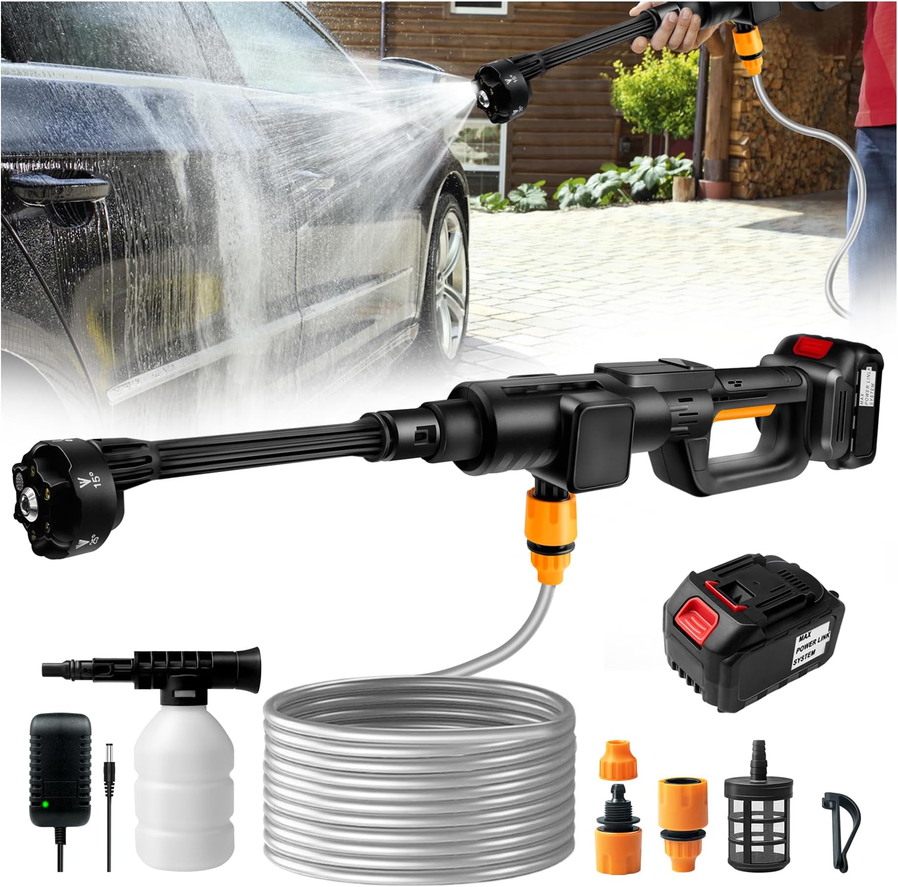 Upgrade 900PSI Cordless High Pressure Washer Gun, Pressure Washer with 6-in-1 Adjustable Nozzle, Portable Handheld Power Washer for Car, Home Cleaning & Garden Watering