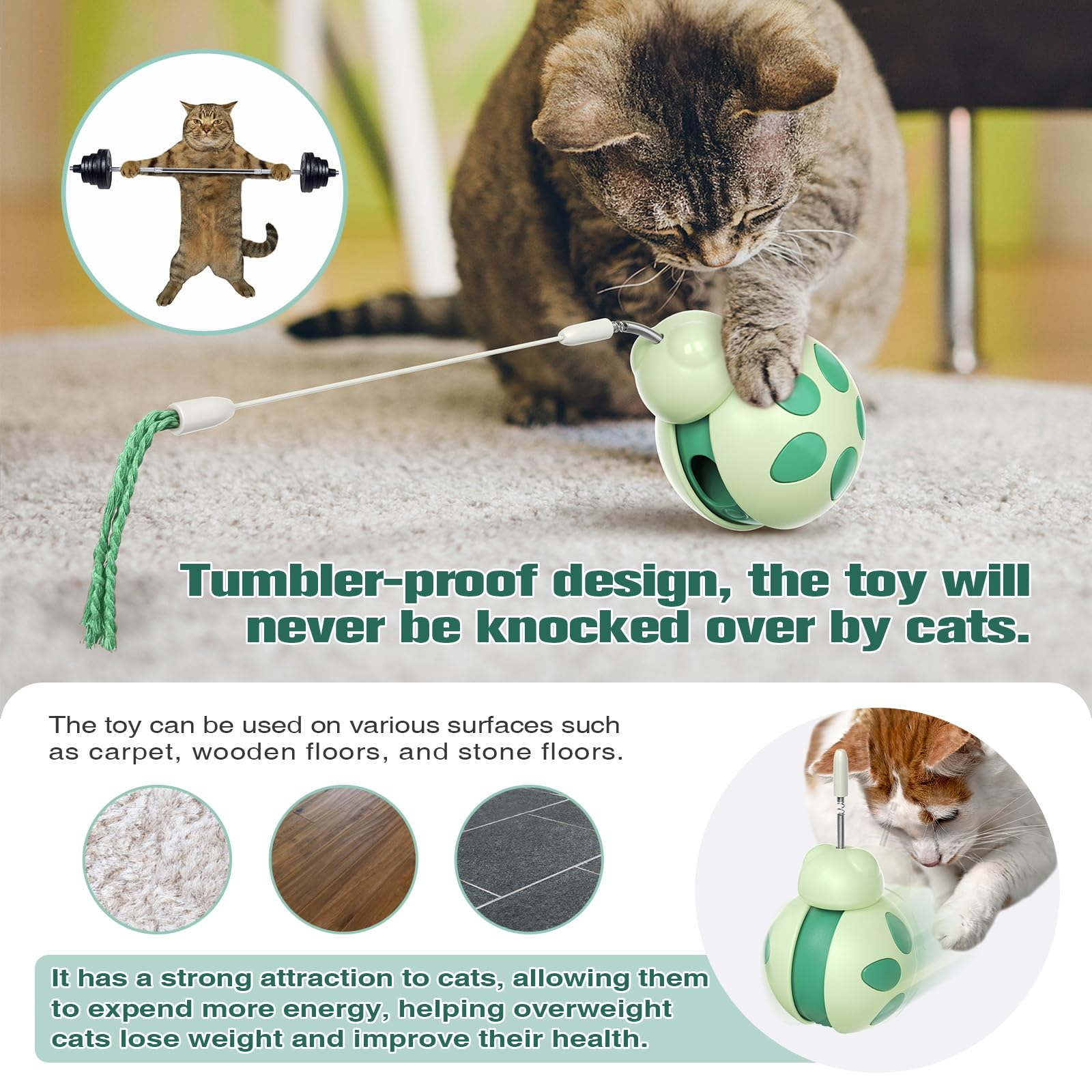 CYBERNOVA Giocattolo Interattivo Per Gatti Con Bacchetta A Molla, Dispensatore Di Croccantini Incorporato/giocattolo Puzzle Per Animali Domestici/alimentatore Lento Per Gatti E Gattini (verde - 8