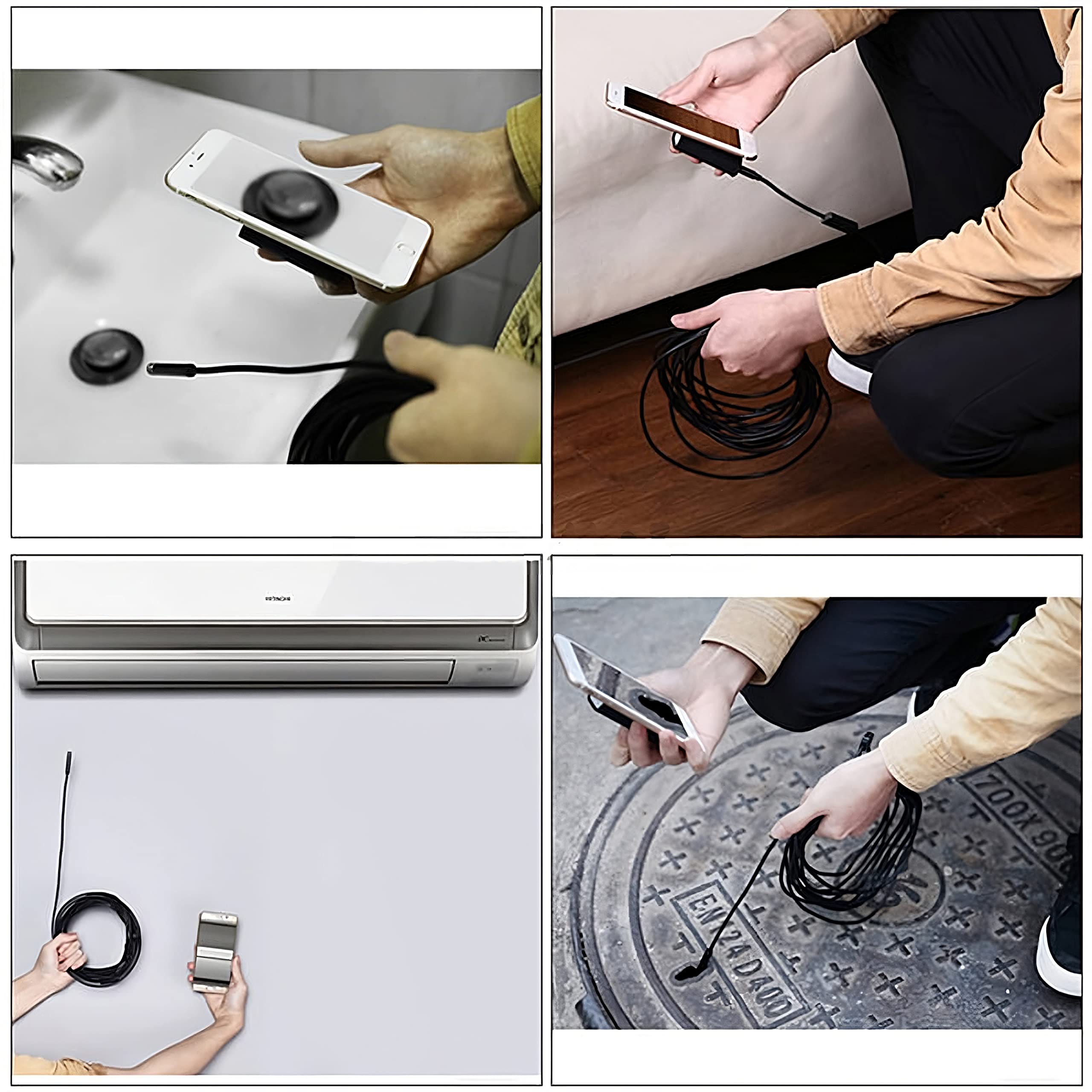 Retoo Kamera endoskopowa z magnesem 5m, 720p HD, 1600x1200px WiFi, akumulator 600mAh, IP68, haczyk, do telefonu komórkowego kamera inspekcyjna z oświetleniem LED do systemu Android OS PC, Tablet
