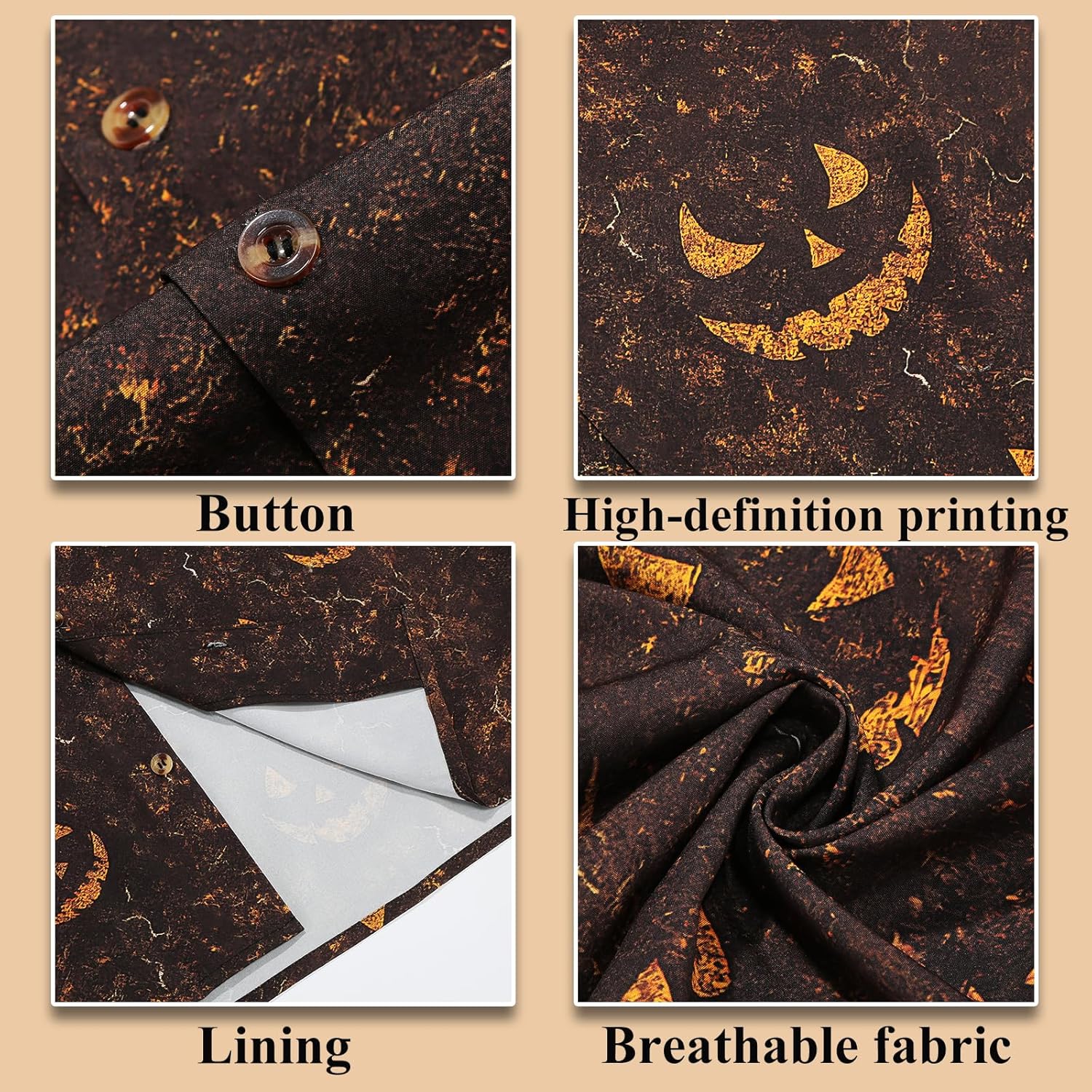 Halloween Button Up Shirts for Men Short Sleeve Funny Print Costumes Casual Hawaiian Shirt - Image 6