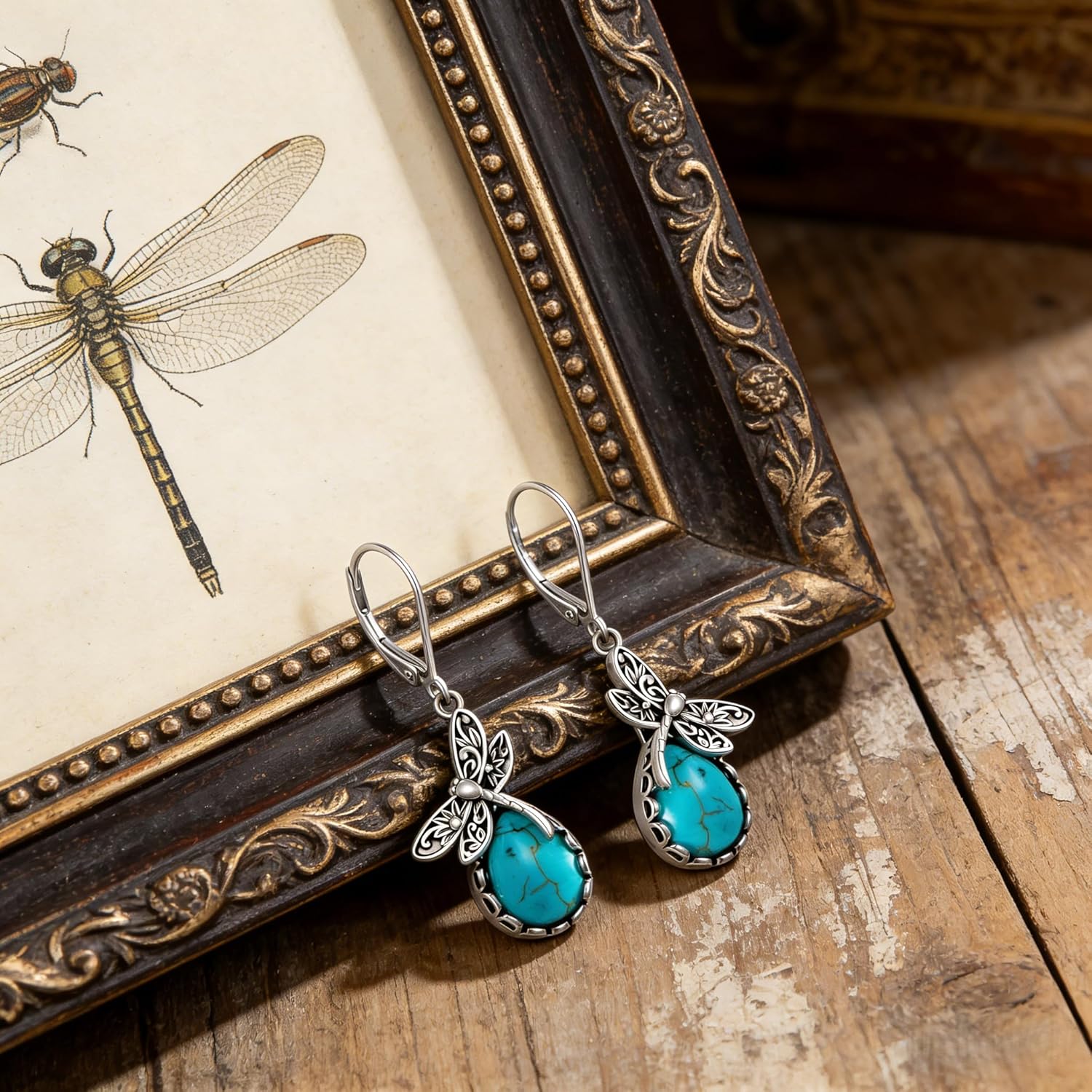 Dragonfly Earrings with Genuine Turquoise 925 Sterling Silver Dragonfly Earrings for Women Great Gift for Christmas Birthday - Image 4
