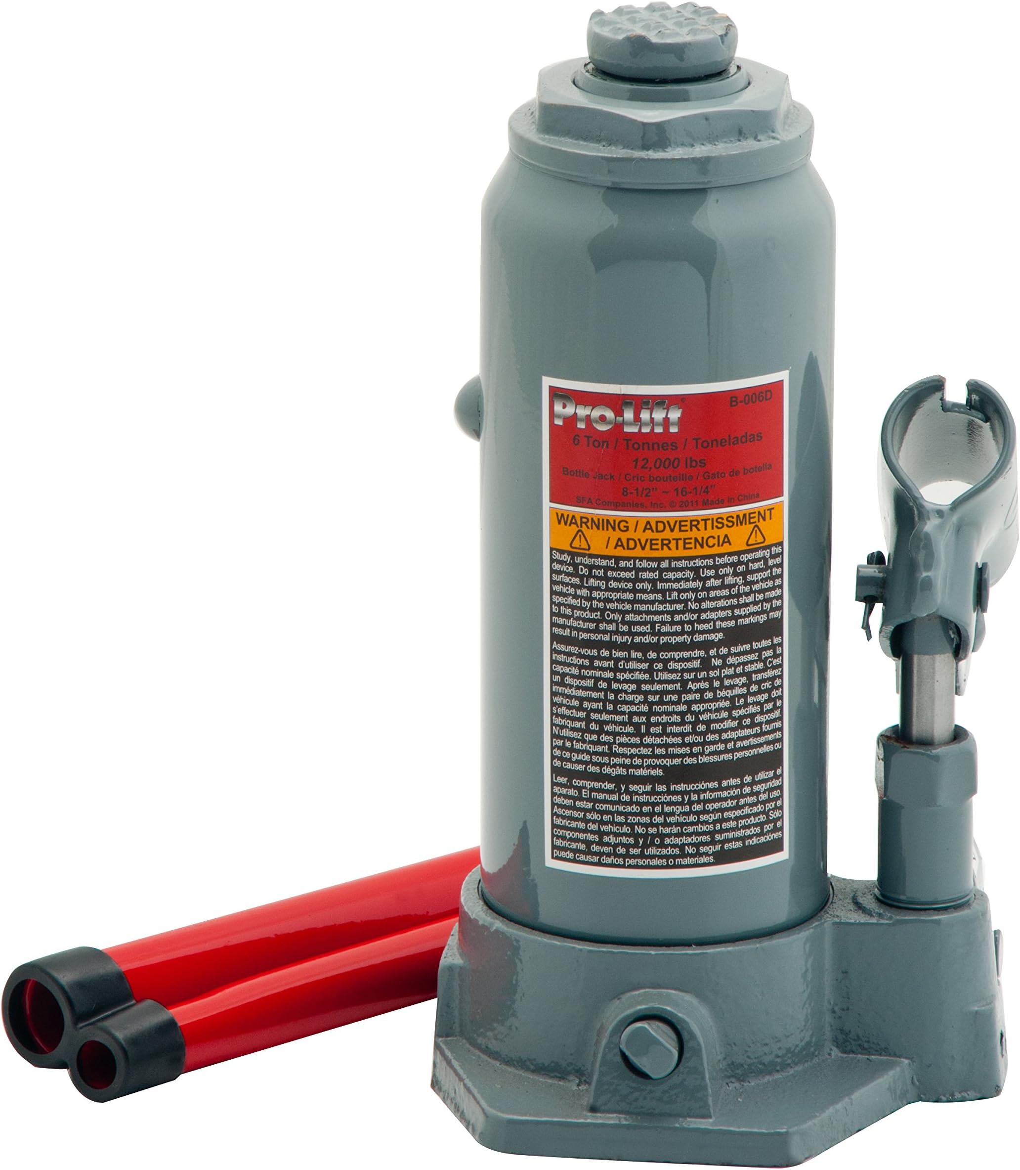 Pro-Lift B-006D Grey Hydraulic Bottle Jack - 6 Ton Capacity