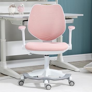 Cute Kids Desk Chair - Computer Study Reading Office Swivel Chairs for Boys Girls Teens with Adjustable Armrests and Footrest Pink