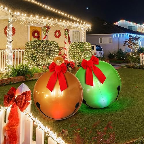 Miniatura 3 de 2 Pcs Light up Inflatable Christmas Balls 24 Inch PVC Decorated Ball Xmas Blow up Ball Decorations Outdoor with LED Light and Remote for Yard Lawn