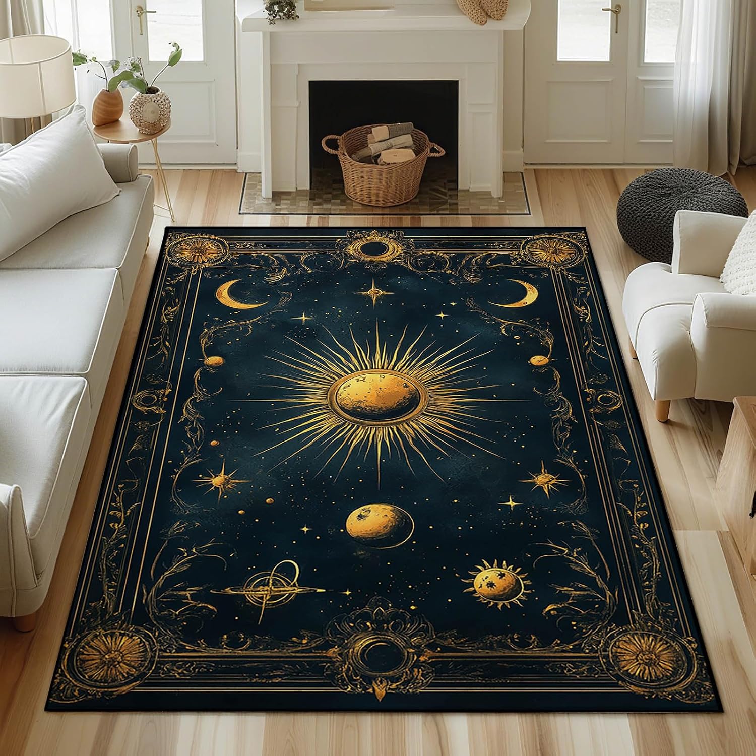Amazon.com: Sun and Moon Celestial Rug, Moon & Stars & Sun Area Rug ...
