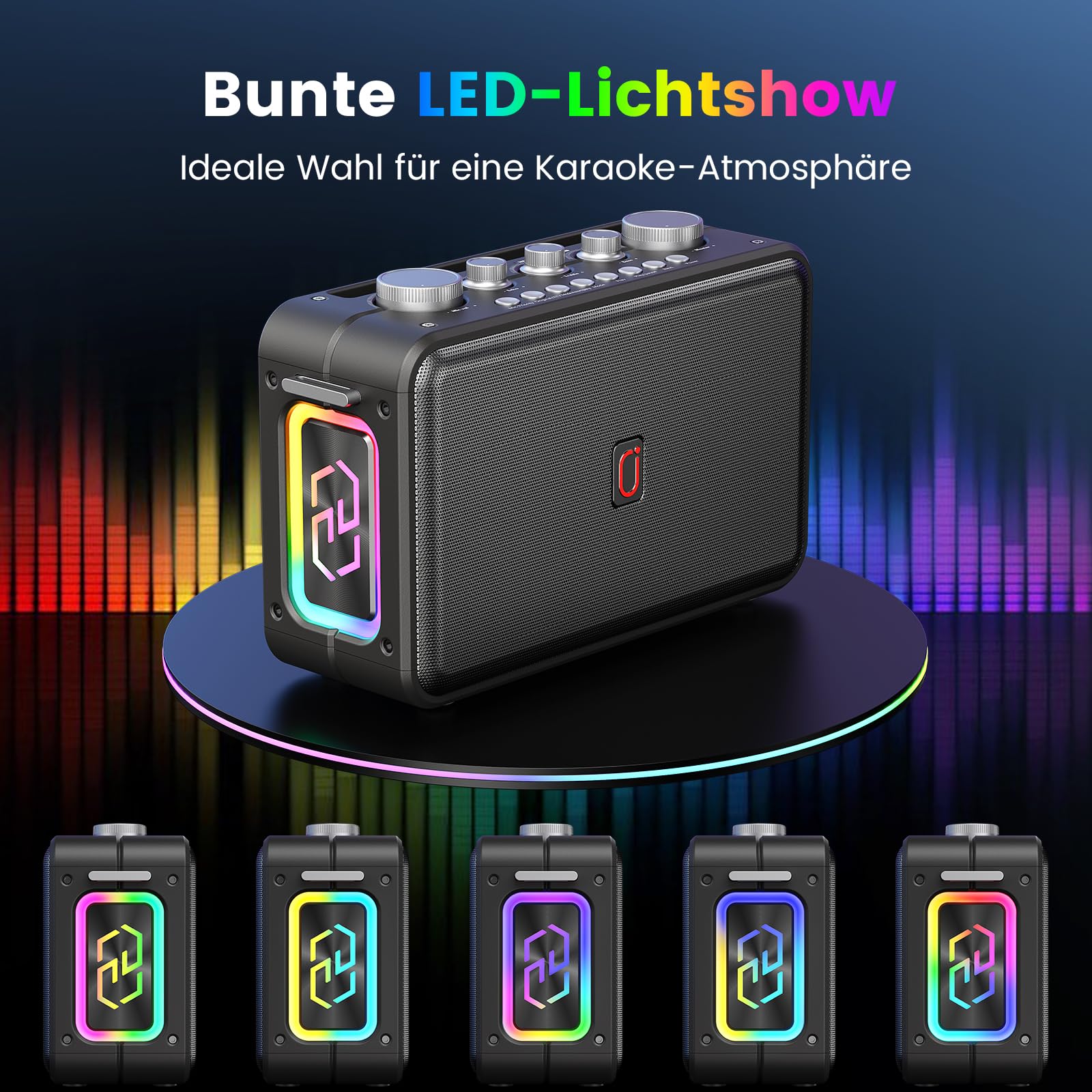 HWWR Karaoke Maschine mit 2 Karaoke Mikrofonen, Tragbare Bluetooth 5.3 Karaoke Maschine für Erwachsene Unterstützt TF-Karte/USB/AUX-Eingang, Aufnahmefunktion, Geeignet für Familientreffen