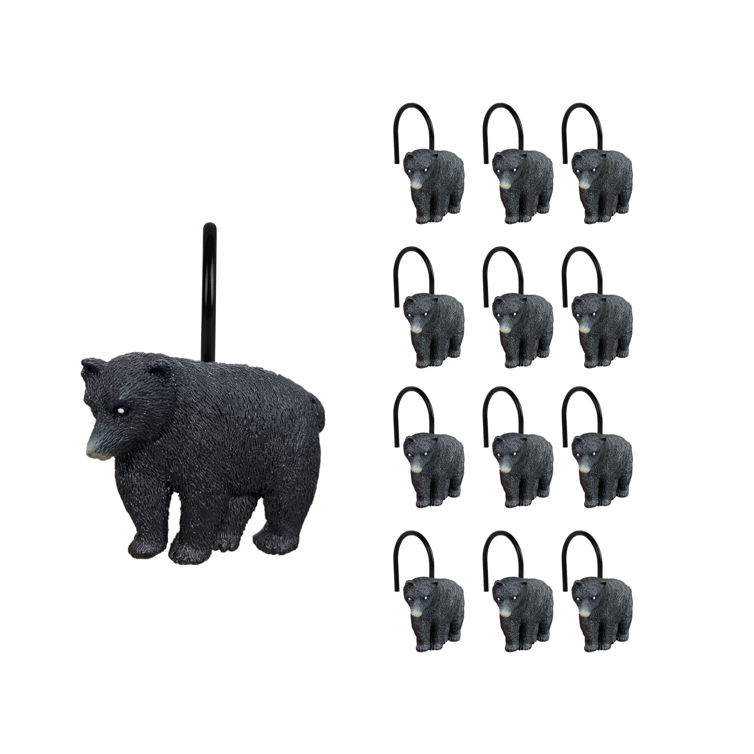 Ganchos decorativos rústicos para cortina de ducha con osos negros de resina para baño