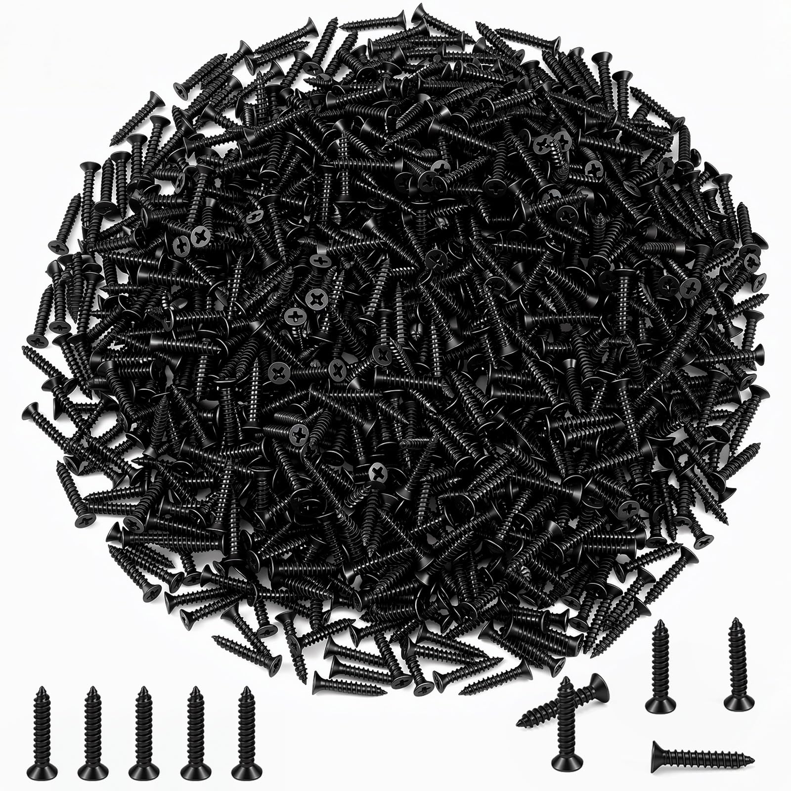 Flutesan 3000 Stück #6 x 3/4 Trockenbauschrauben, Grobgewinde, Stiftkopf-Kreuzschlitz-Holzschrauben, M3,5 x 20 mm, schwarzer Phosphat-Kohlenstoffstahl, für dünne Trockenbauwände, Platten, Schichten