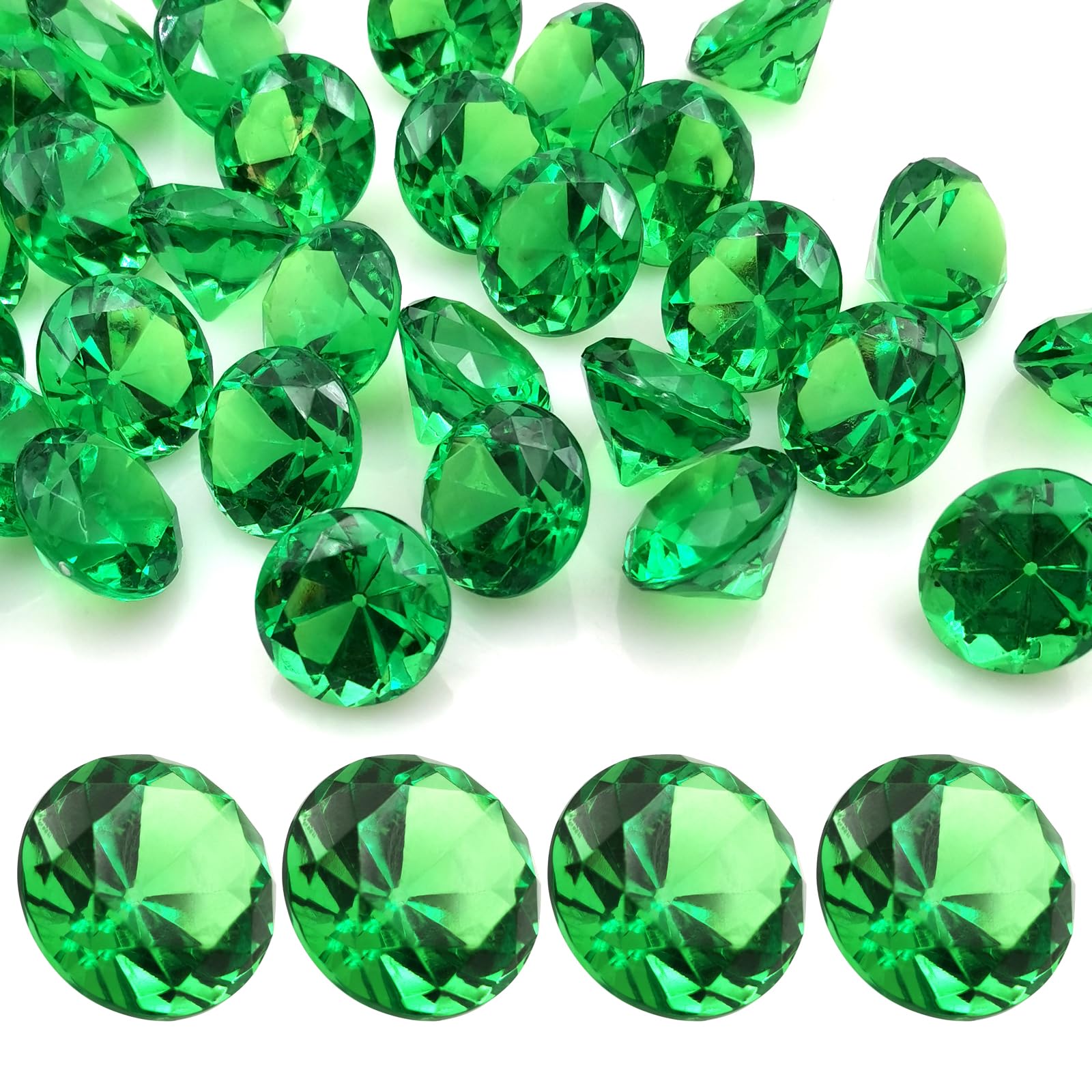 Lyhlya Green Pack Of 100 Gemstones For Children, Acrylic Diamonds, 25 Mm, Decorative Diamonds, Acrylic Gemstones, Fake Gemstones For Vase Fillers, Wedding Vases, Table Decoration, Party (Green)