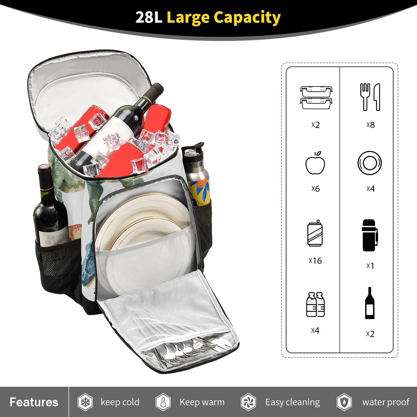 Trex Watercolor Pattern Cooler Backpack Cooler Insulated Leak Proof Lunch Backpack 36 Cans Waterproof Soft for Men Women Picnic Hiking Camping Beach