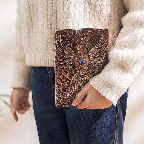 Miniatura 9 de Phoenix Cuaderno de cuero  Diario de viaje vintage Phoenix hecho a mano en 3D con papel rayado, cuaderno de bocetos de cuero fresco, diario de