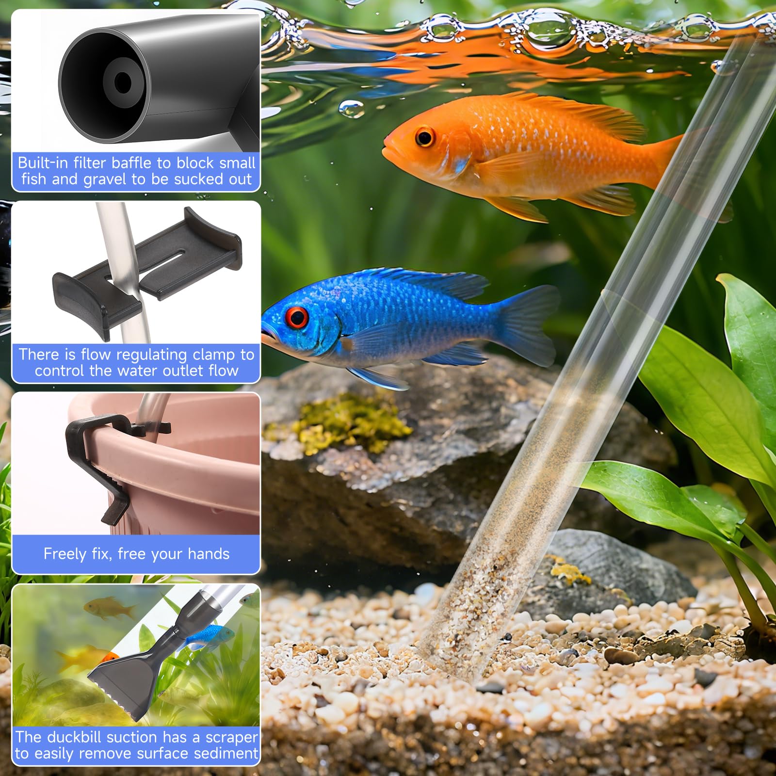 Aspirateur de Gravier réglable pour Aquarium, Siphon d'aquarium, changeur d'eau Manuel, kit de Nettoyage pour Aquarium, pour Aspirer Les déjections et Laver Le Sable