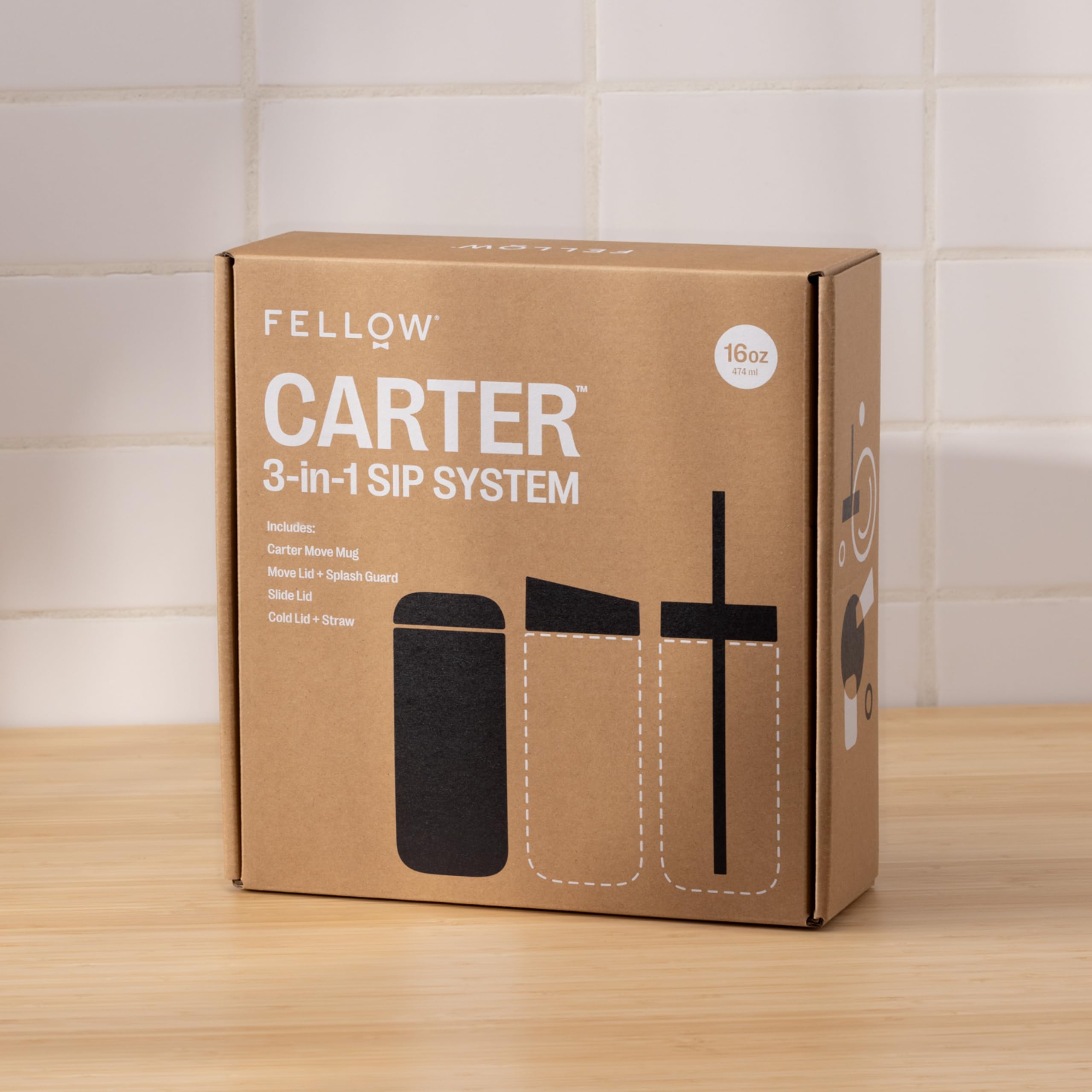 Fellow Carter Thermobecher Mattschwarz 473 ml, 3-in-1 Keramikbeschichtung | Kaffeebecher to go, Edelstahl vakuumisoliert, 12h heiß 24h kalt, mit Strohhalm, auslaufsicher, becherhalterkompatibel
