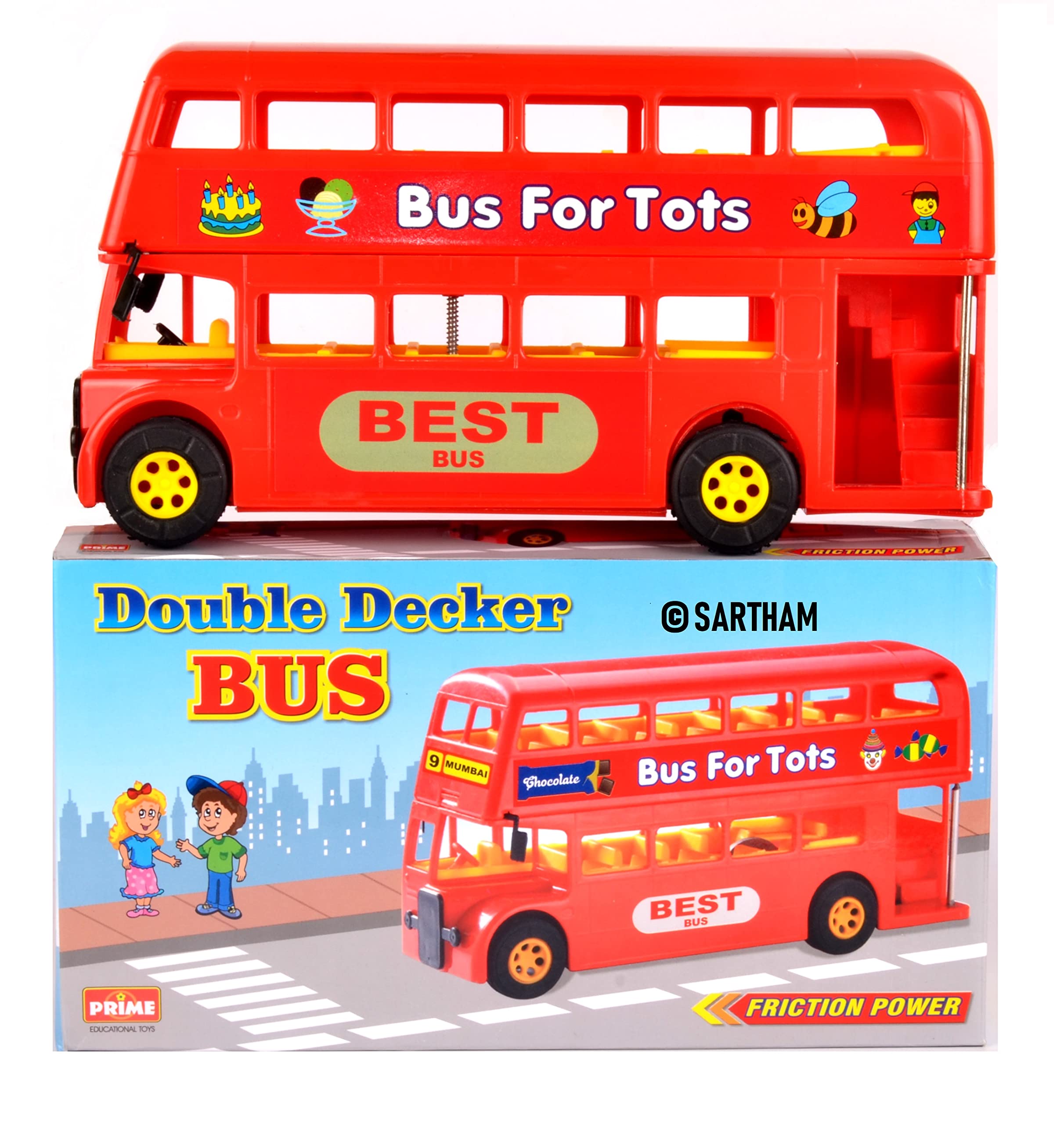 SARTHAM Double Decker Friction Toy Bus | Friction Toy for Kids - Red, Age 3+ (B09YQJKMTG) Amazon Price History, Amazon Price Tracker
