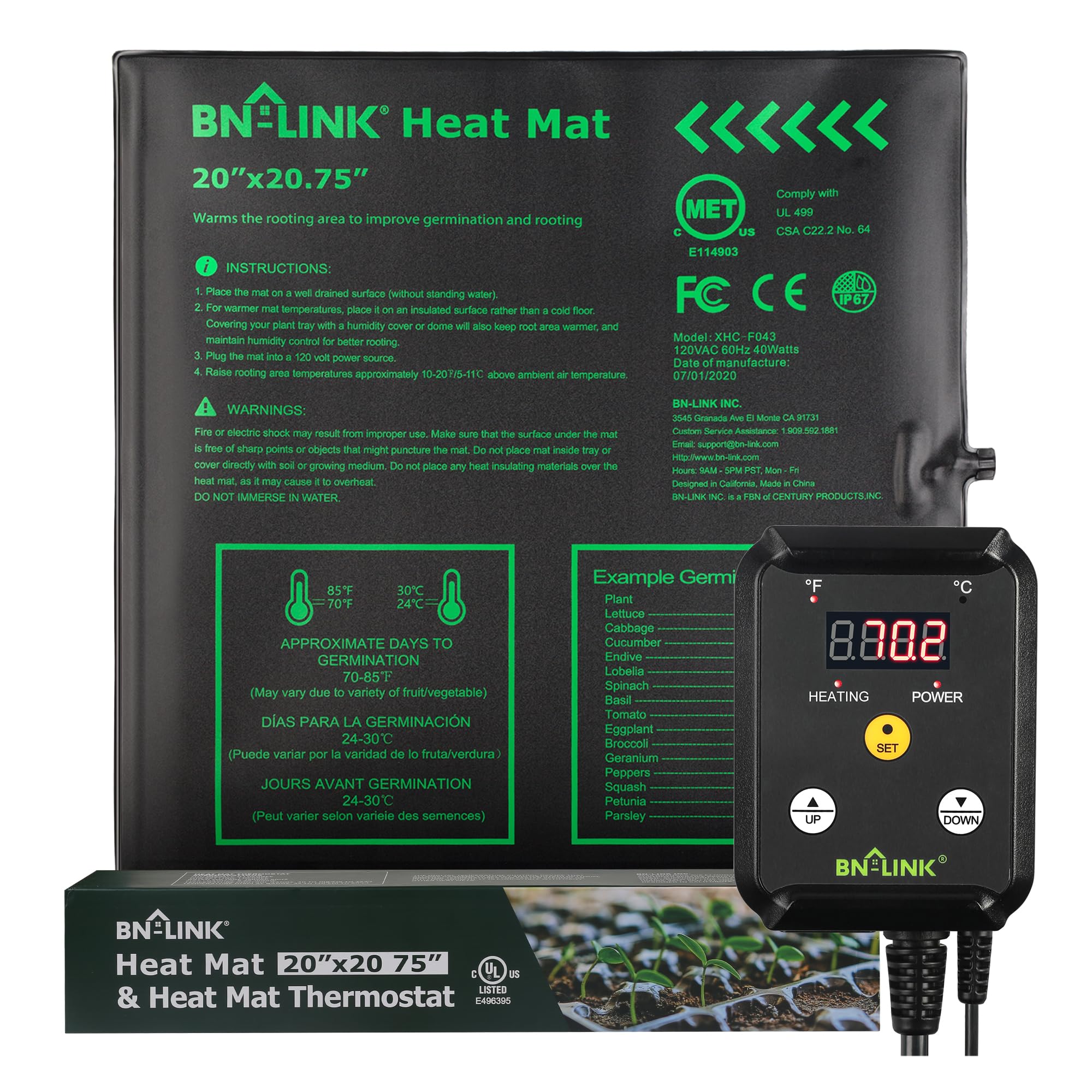 BN-LINK Durable Seedling Heat Mat Heating Pad 20" x 20.75" with Digital Thermostat Controller Combo Set Waterproof for Indoor Seed Starting and Plant Germination-image-37