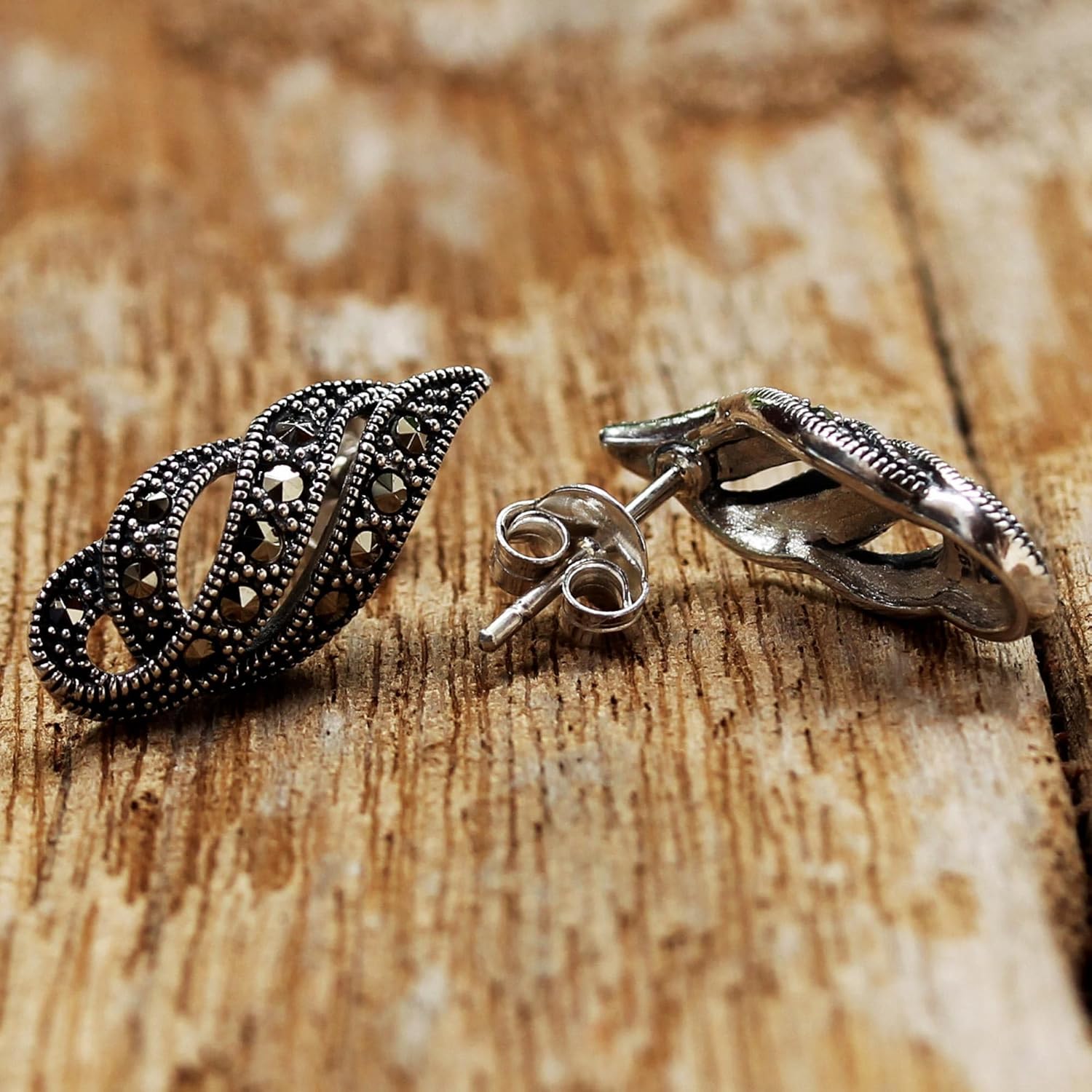 NOVICA Artisan Handmade Marcasite Button Earrings .925 Sterling Silver from Thailand Grey 'Glistening Ribbons'