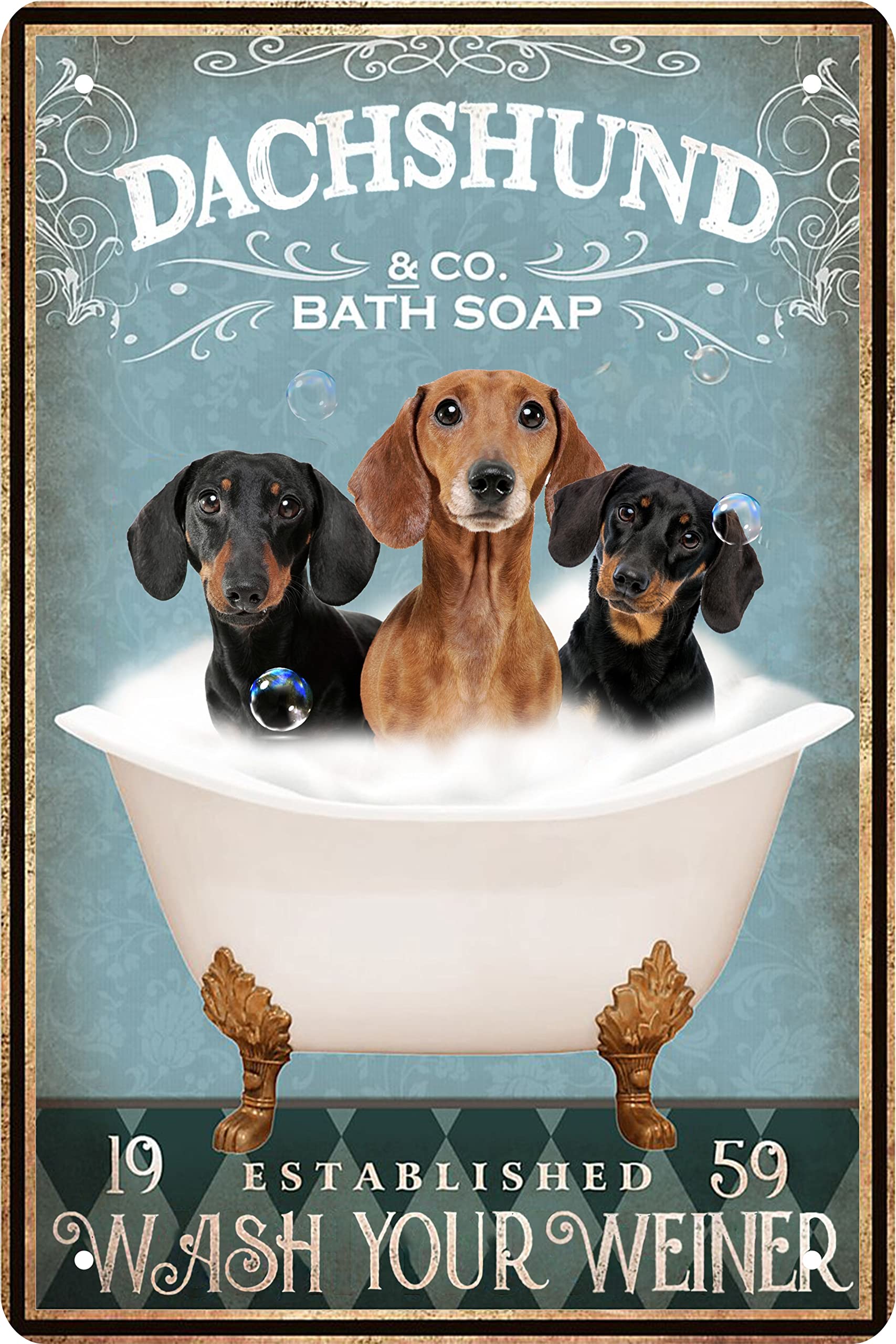 LMDDFZS Funny Dachshund Decor Bathroom Vintage Metal Tin Signs Decor Bathtub Decor Dachshund lovers Club Signs Wall Art Poster Retro Poster Bar Home 8x12 In
