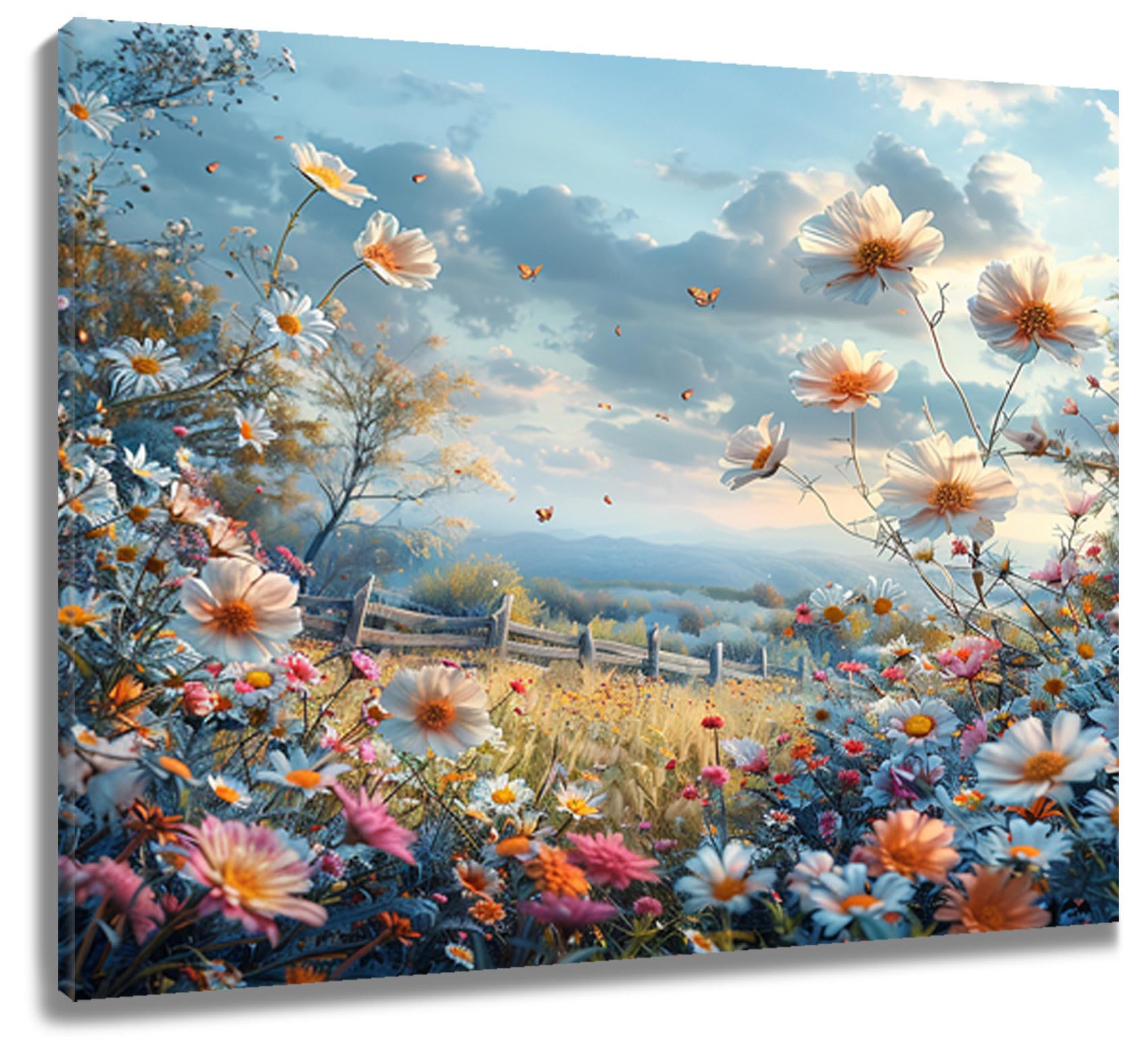 LB Rustic Flower Wall Art Farmhouse Butterfly White Floral Canvas Wall Art for Living Room Garden Nature Scenery Poster Paint Wall Art Decor for Bathroom Kitchen Bedroom,20Wx16H inch Wooden Framed โ image 1