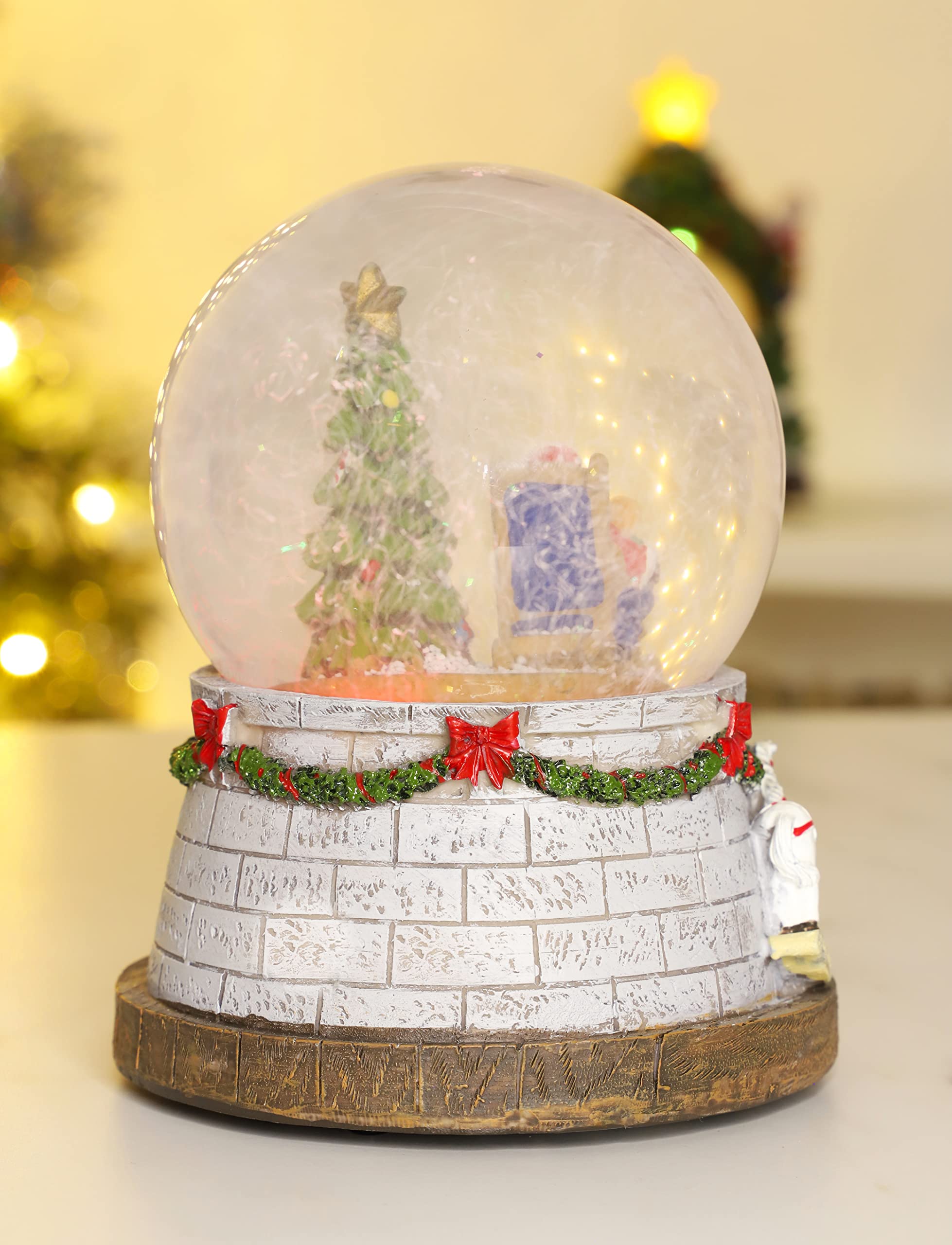 Amazon.com: 聖誕節概念音樂聖誕樹脂裝飾，附聖誕球體+ LED 燈: 居家與廚房