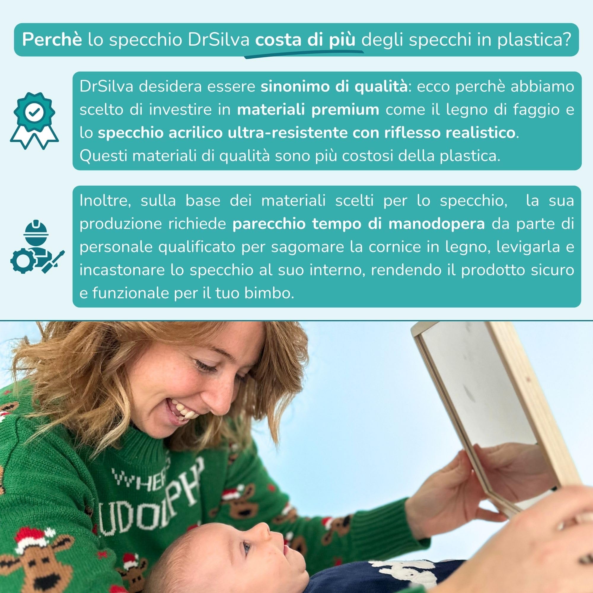 DrSilva Miroir Montessori pour bébé 0-3-6-9-12 mois Idéal pour le Tummy time | Jeux éducatifs en bois Montessori pour enfants