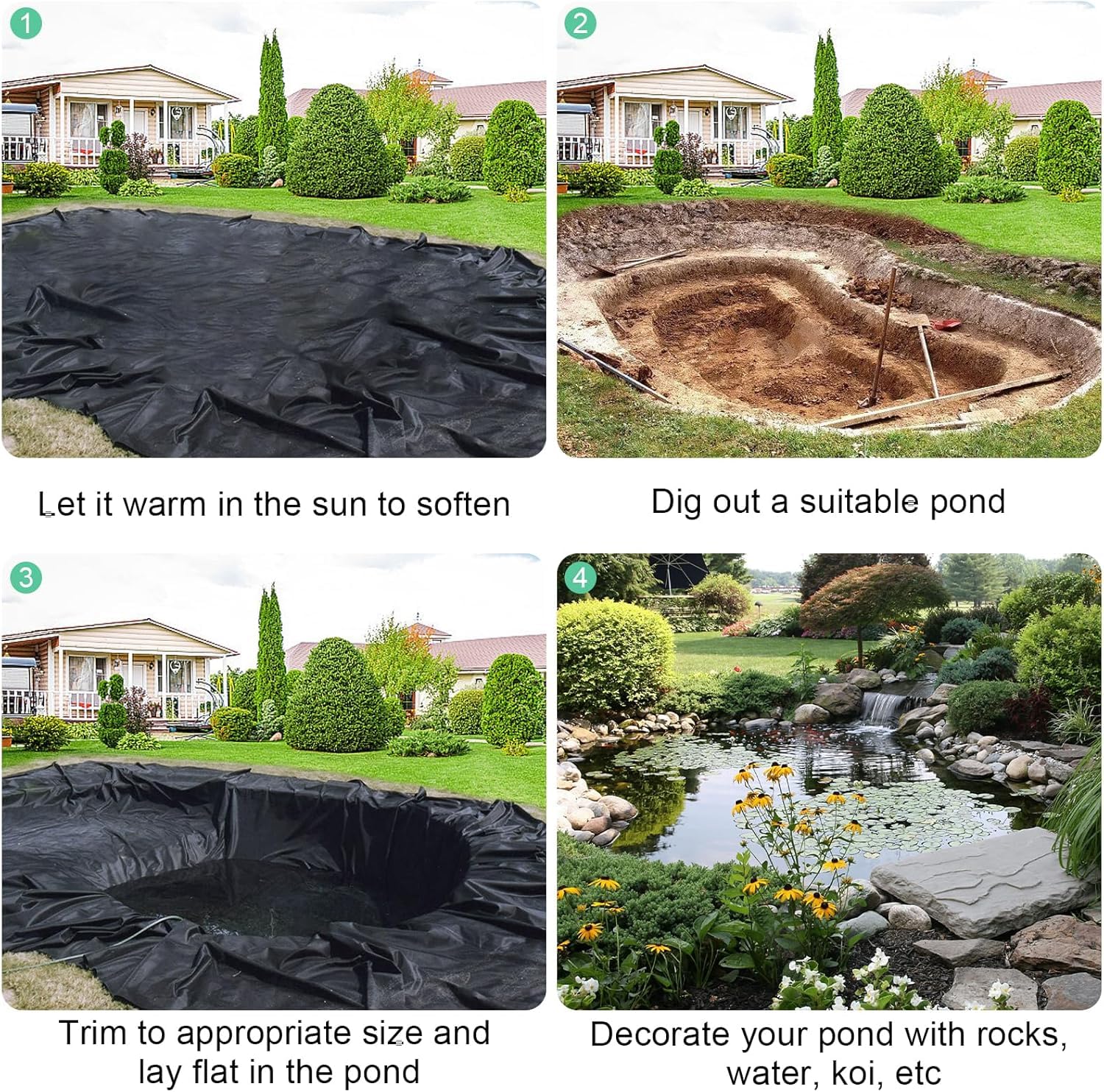 Storystore Bâche de Bassin en PVC, Robuste Noire Bâche de Bassin 3Mx4M, Bâche Liner pour Bassin Flexible, Grand Bassin à Poissons, Piscines,Jardin