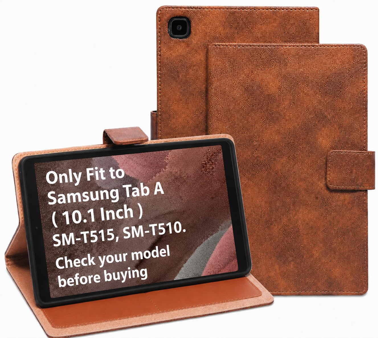 Caseous Synthetic Leather Flip Cover Case Back Card Slots Stand for Samsung Galaxy Tab A 10.1" 2019 Launch SM-T510/SM-T515 (Camel Brown - Textured)-image-46
