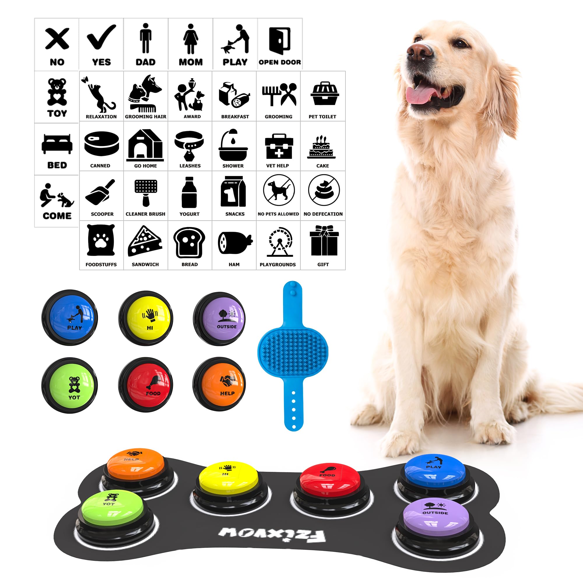 Fzixvow 6-Pack Dog Buttons with Brush