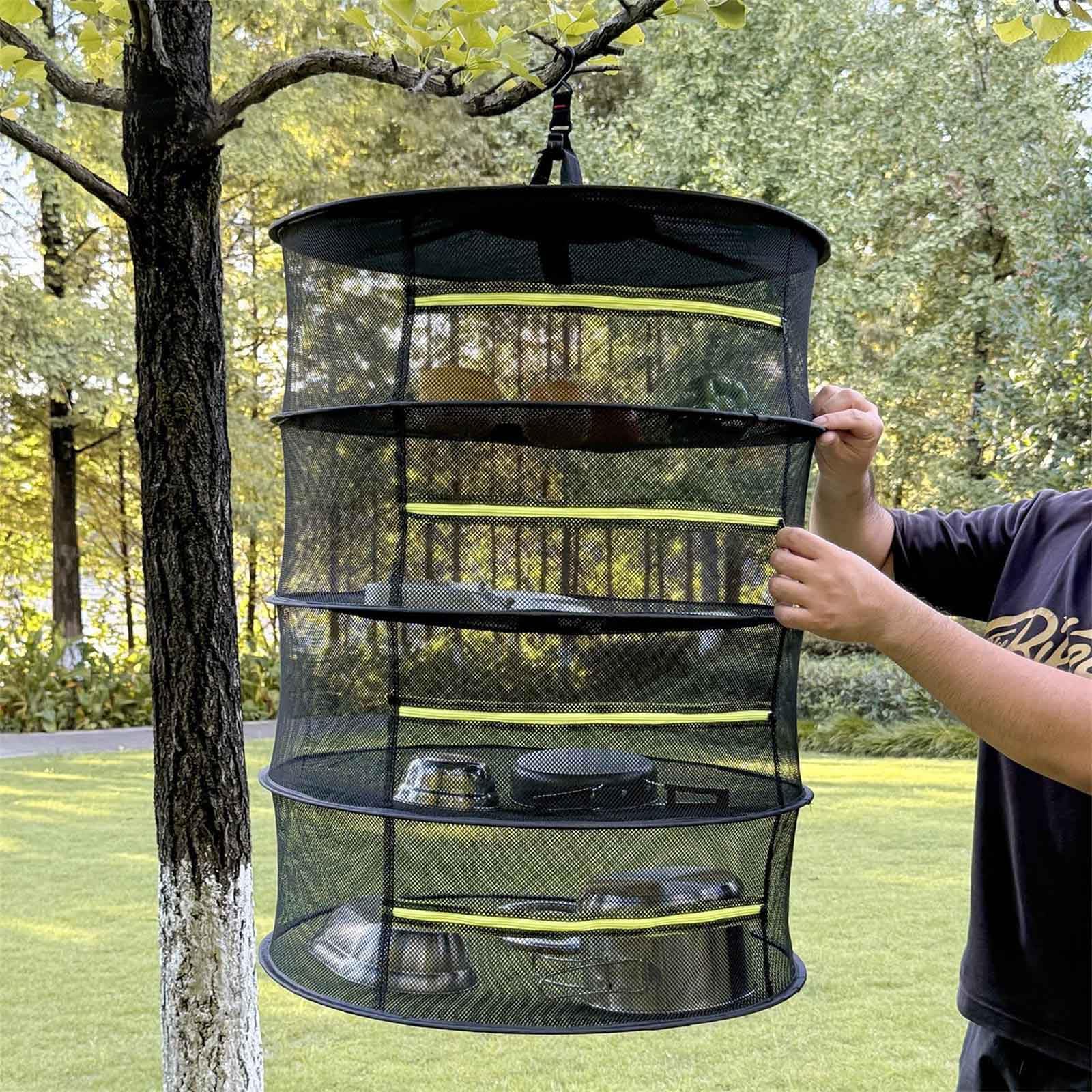 Organiseur pliable en maille ventilée avec crochet de suspension en nylon antirouille pour le camping, la maison, solution de rangement pliable