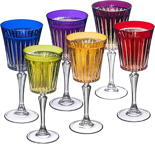 Barski Copa de vino Copas Vino tinto Vino blanco Colores surtidos Copa de agua Copas de tallo Juego de 6 copas Vidrio similar al cristal 10