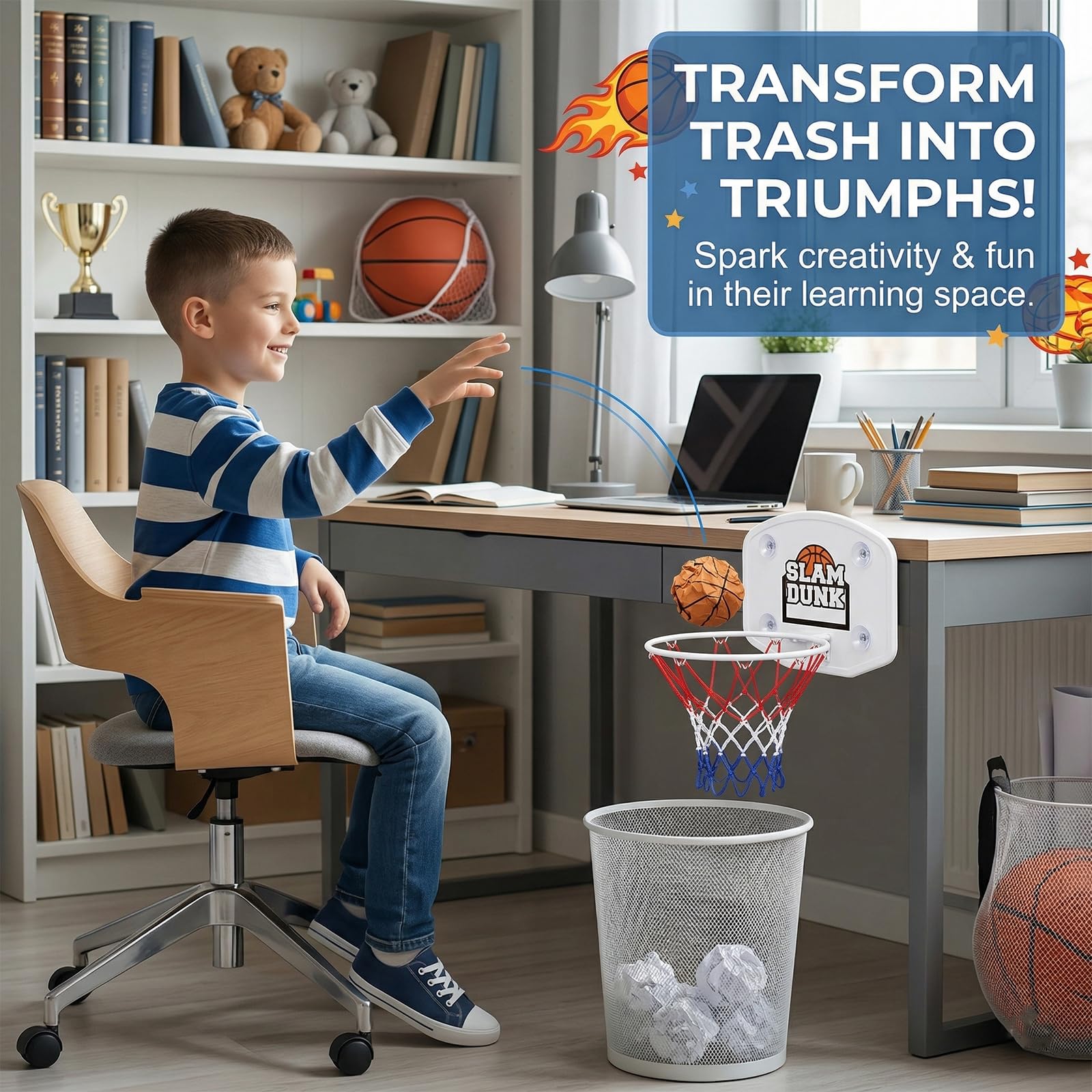 Canasta de baloncesto, papelera decoración baloncesto para habitaciones, Basketball Hoop Bin - Funny Waste Paper Basket for Teenager's Room or Office Perfect Gadget(papelera no incluida)