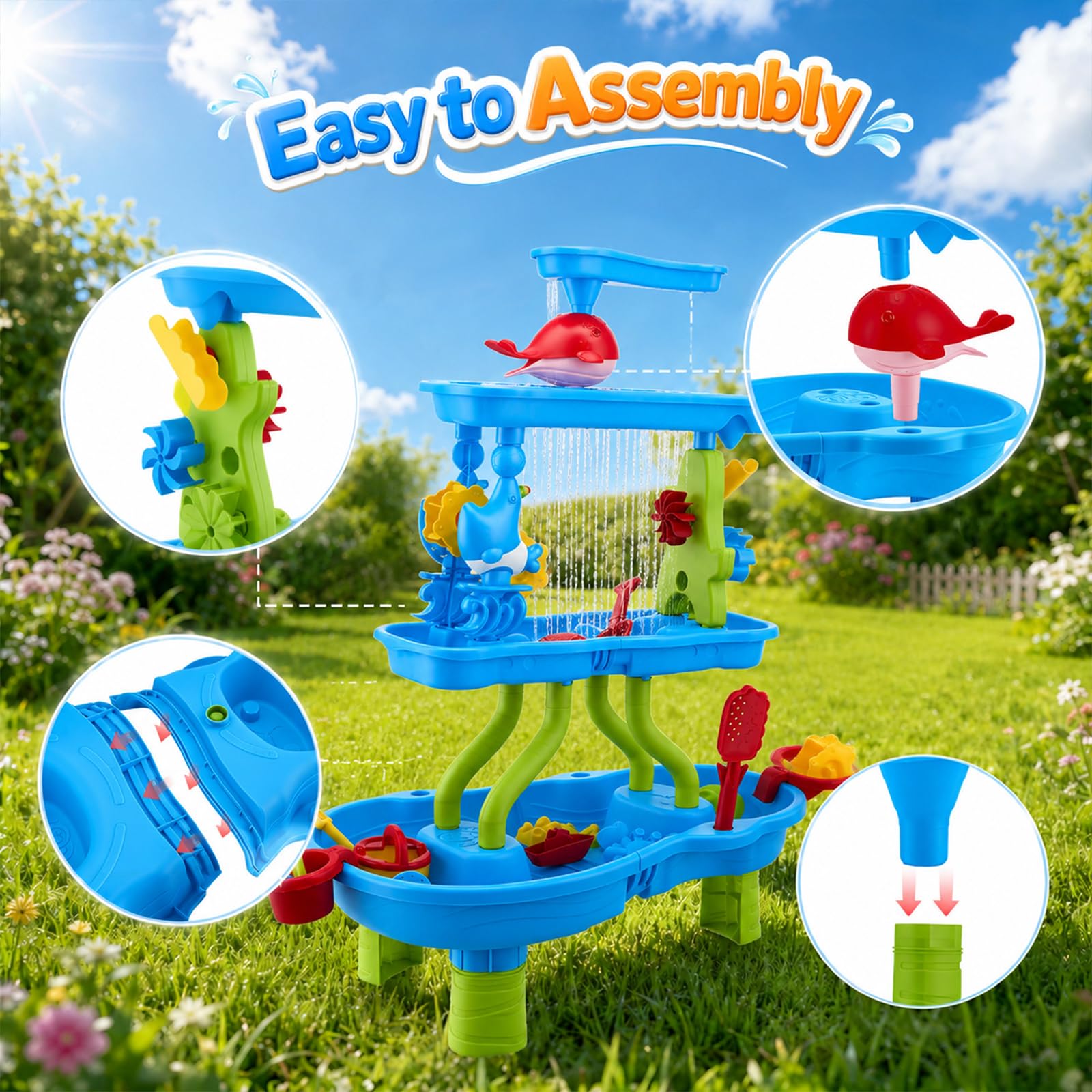 Tavolo da gioco per bambini, per attività all'aperto, sabbia e acqua, 4 livelli, giocattolo sensoriale per bambini da 3 a 12 anni, giocattolo per giardino, terrazza, spiaggia, estate