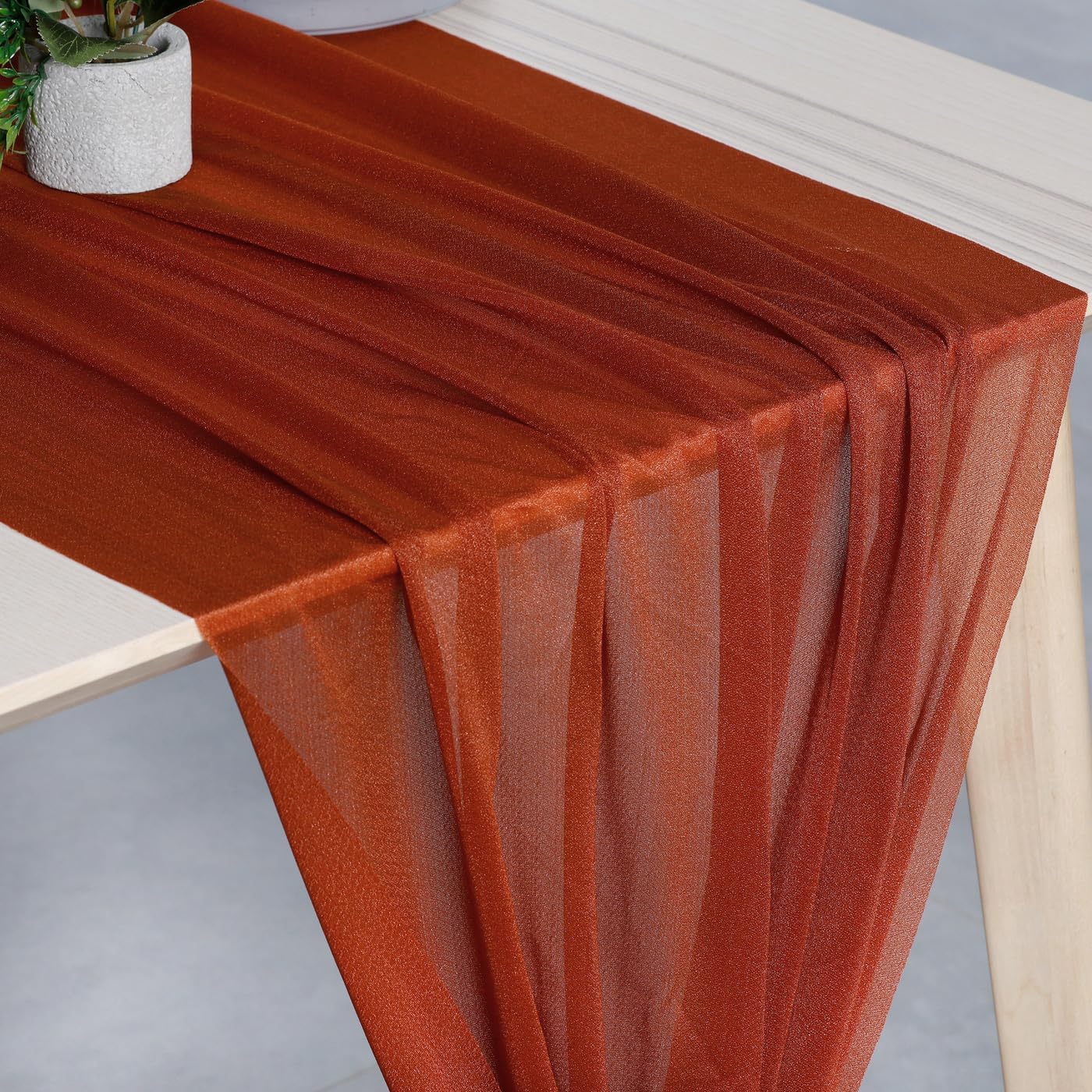 VDS 10ft Chiffon Table Runner 29x120 Inches Shimmer Sheer Centerpiece Cloth for Wedding Bridal Shower Birthday Graduation Engagement Ceremony Event Party Banquet Table Decoration (5 PC)(Terracotta)