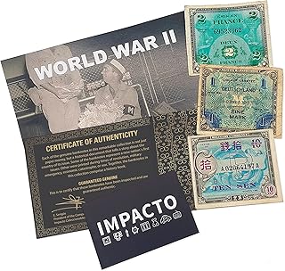Allied Military Currency WWII - 3 banknotes from Germany, France and Japan, Allied Occupied Countries. Certificate of Authenticity Included
